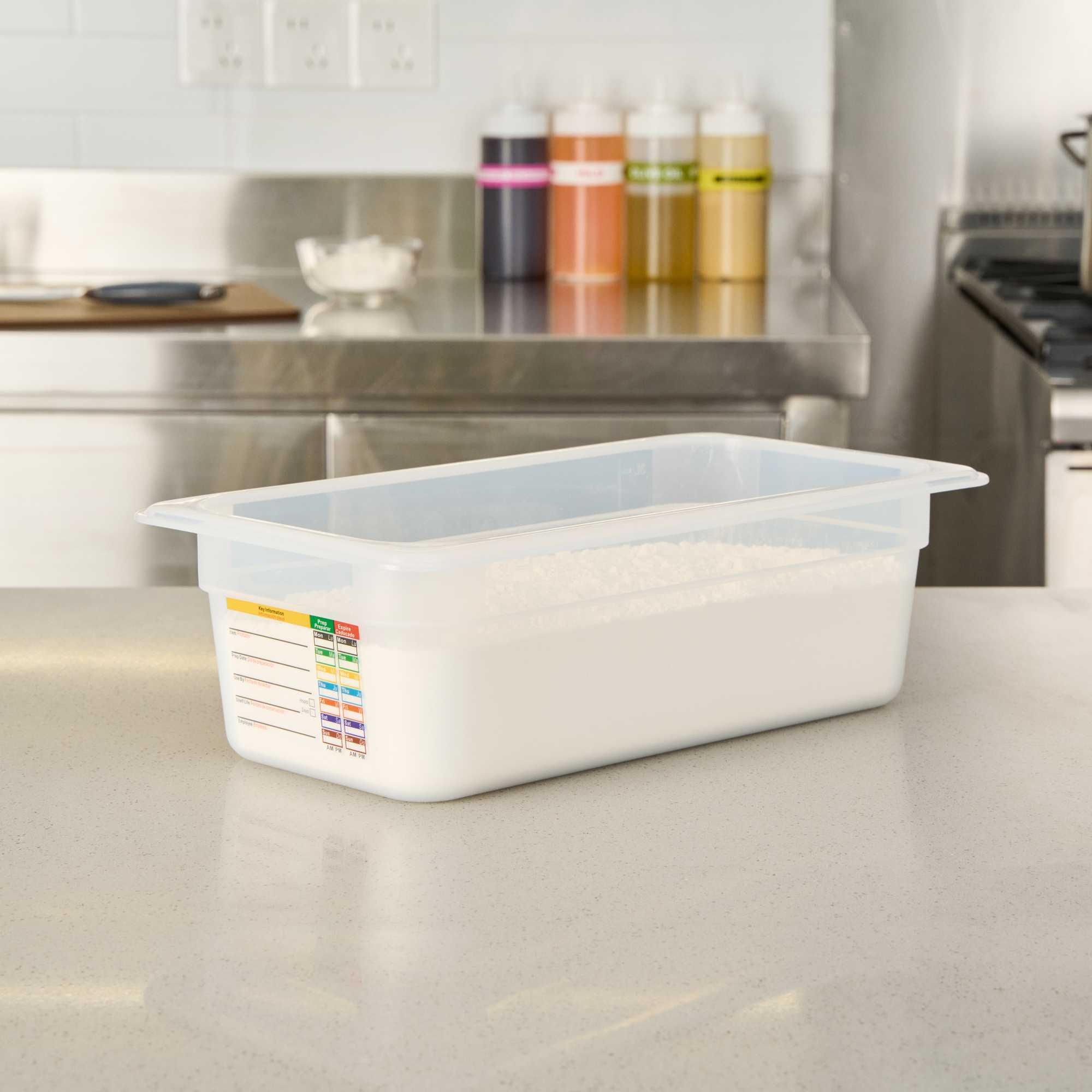 Met Lux Rectangle White Polypropylene 1/3 Size Food Pan - 4" Deep, with Label - 1 count box