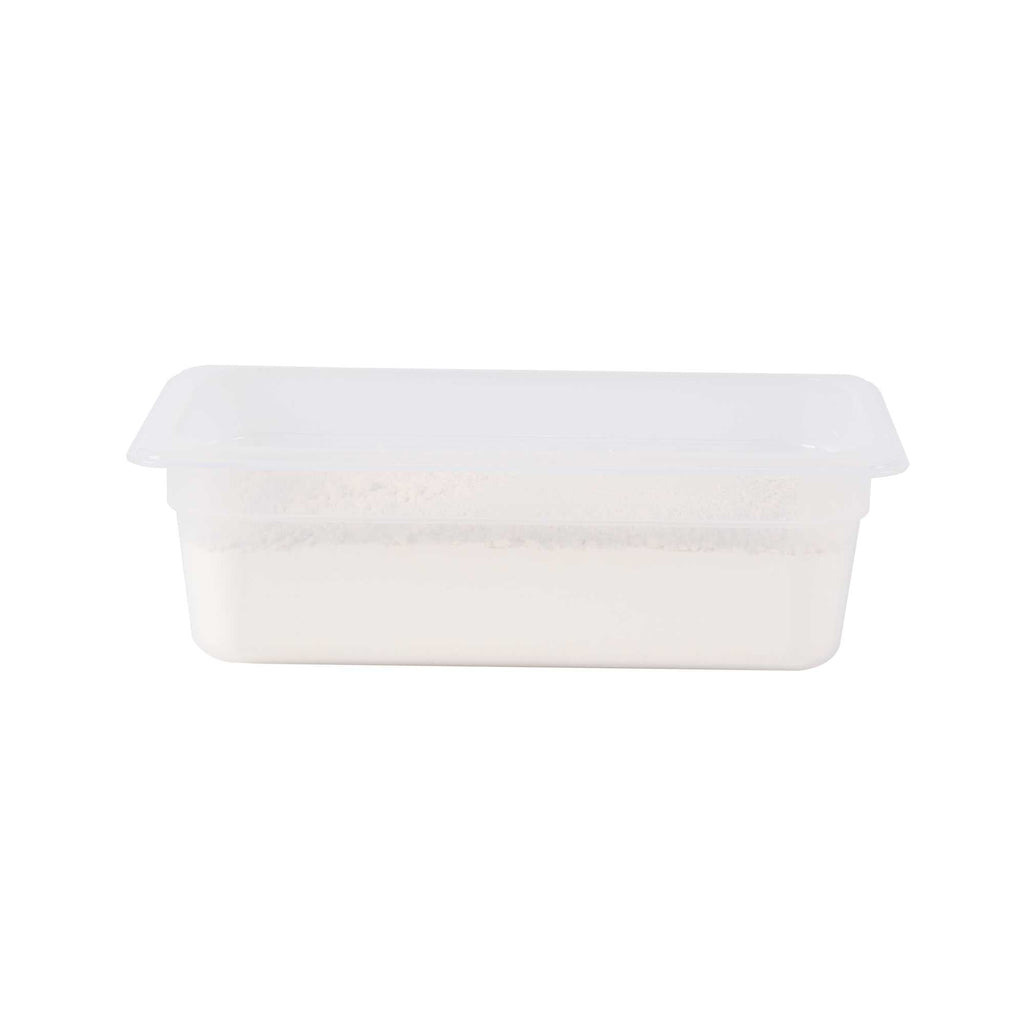 Met Lux Rectangle White Polypropylene 1/3 Size Food Pan - 4" Deep, with Label - 1 count box