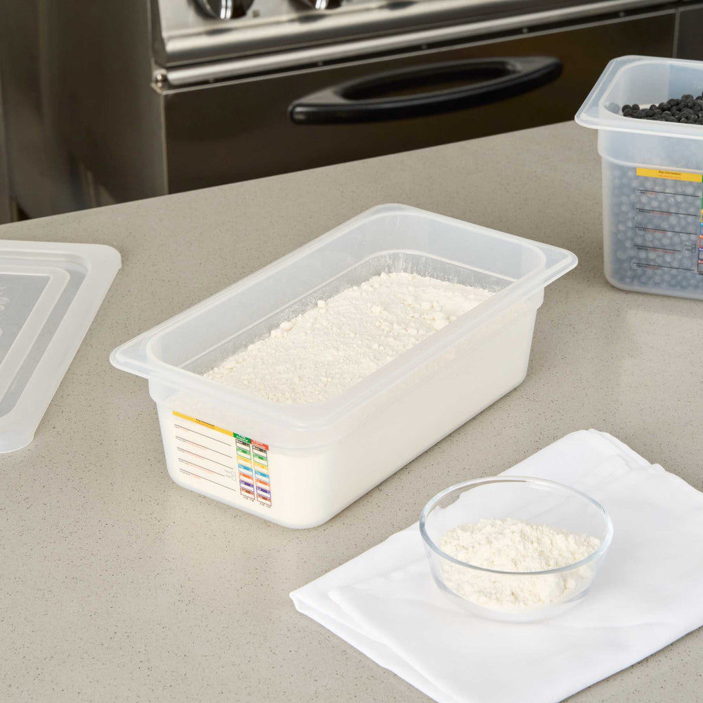 Met Lux Rectangle White Polypropylene 1/3 Size Food Pan - 4" Deep, with Label - 1 count box