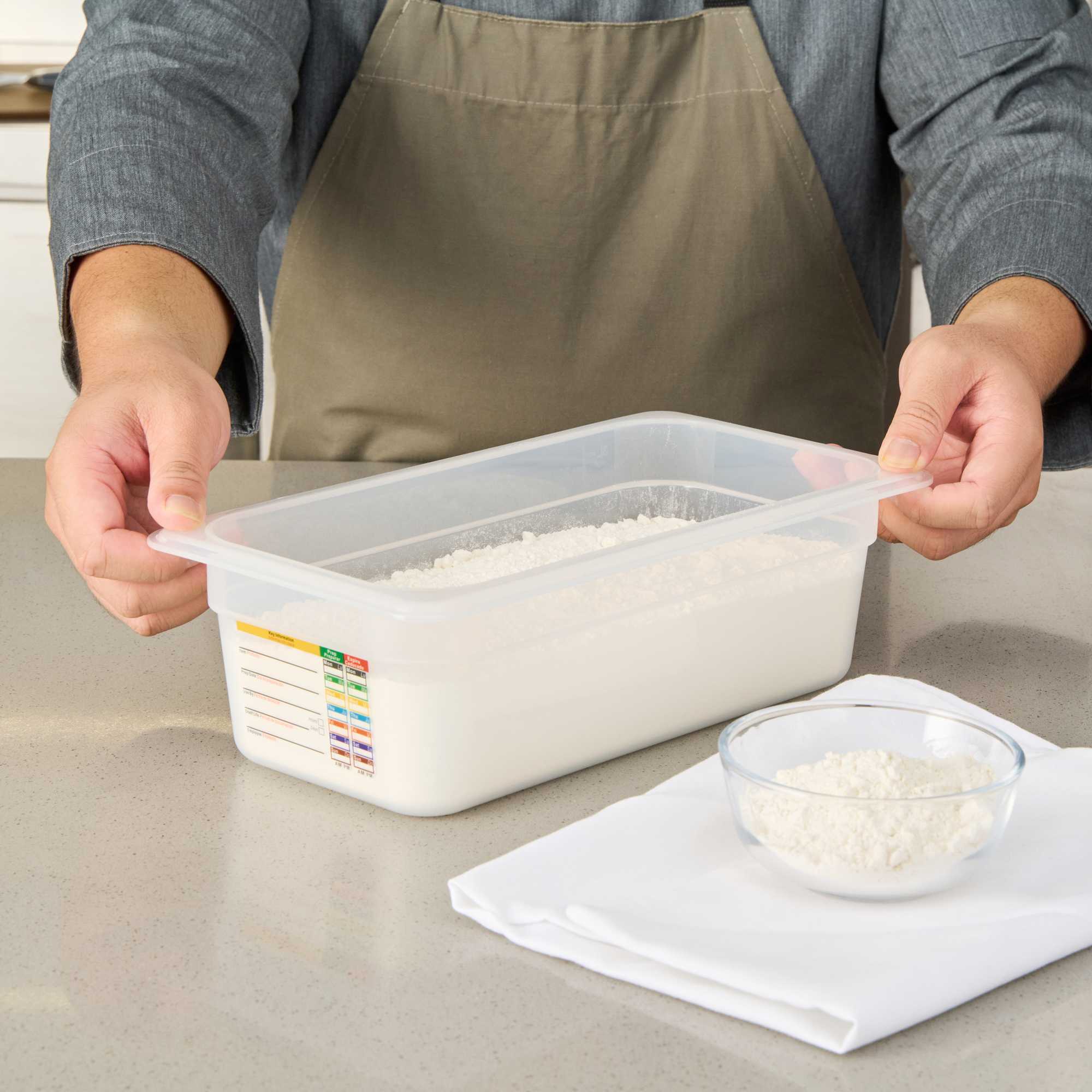 Met Lux Rectangle White Polypropylene 1/3 Size Food Pan - 4" Deep, with Label - 1 count box