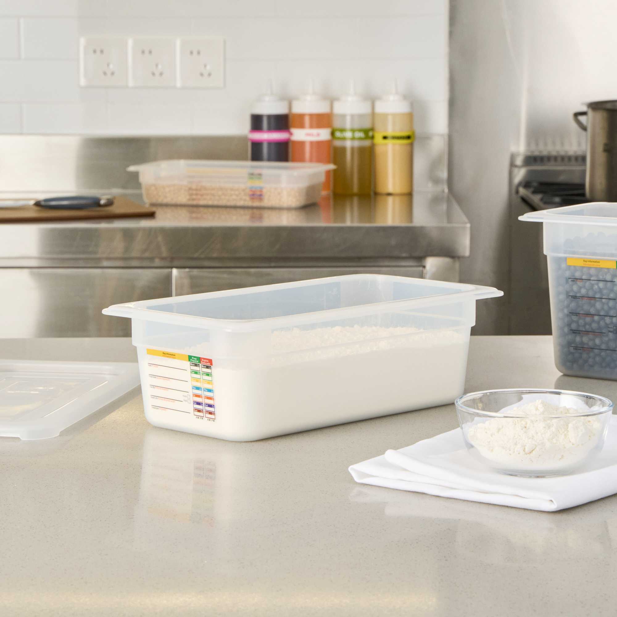 Met Lux Rectangle White Polypropylene 1/3 Size Food Pan - 4" Deep, with Label - 1 count box
