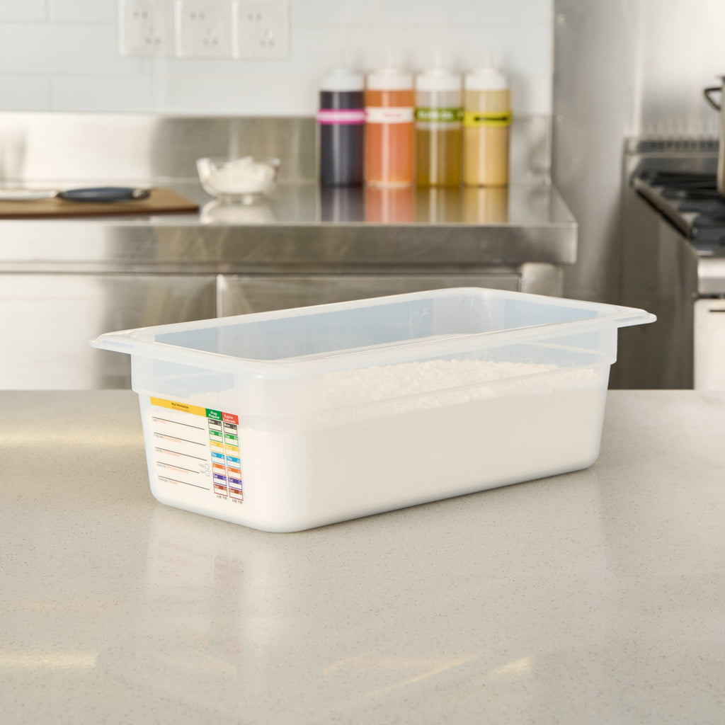 Met Lux Rectangle White Polypropylene 1/3 Size Food Pan - 4" Deep, with Label - 10 count box