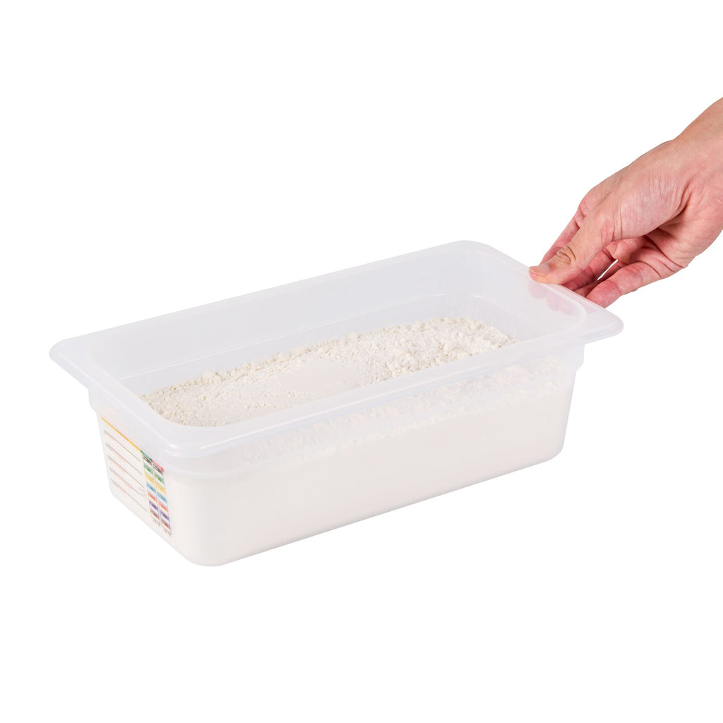 Met Lux Rectangle White Polypropylene 1/3 Size Food Pan - 4" Deep, with Label - 10 count box