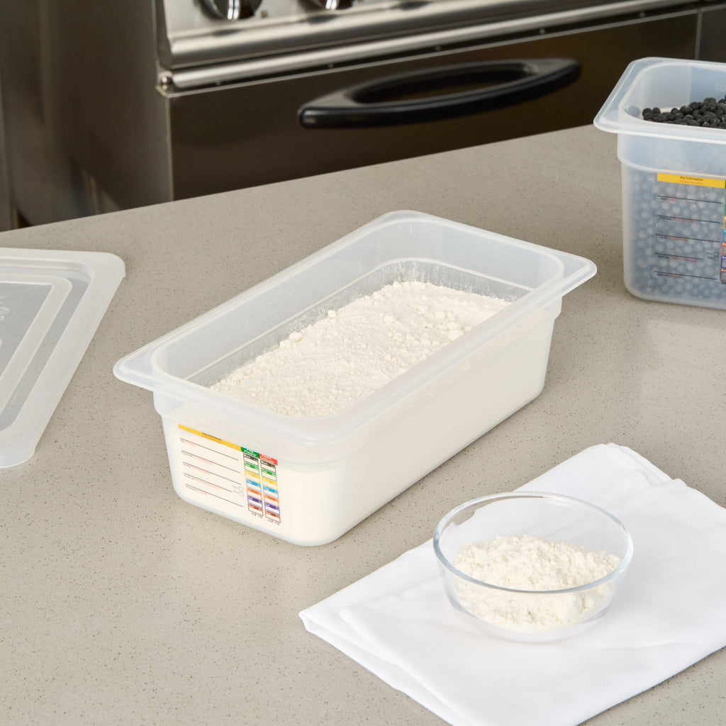 Met Lux Rectangle White Polypropylene 1/3 Size Food Pan - 4" Deep, with Label - 10 count box