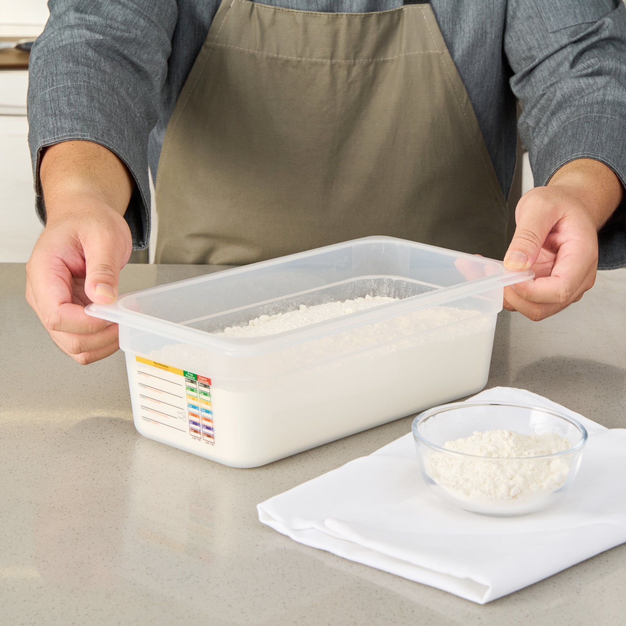 Met Lux Rectangle White Polypropylene 1/3 Size Food Pan - 4" Deep, with Label - 10 count box