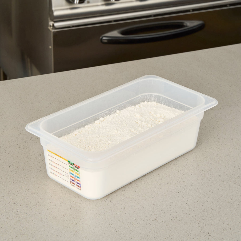 Met Lux Rectangle White Polypropylene 1/3 Size Food Pan - 4" Deep, with Label - 10 count box