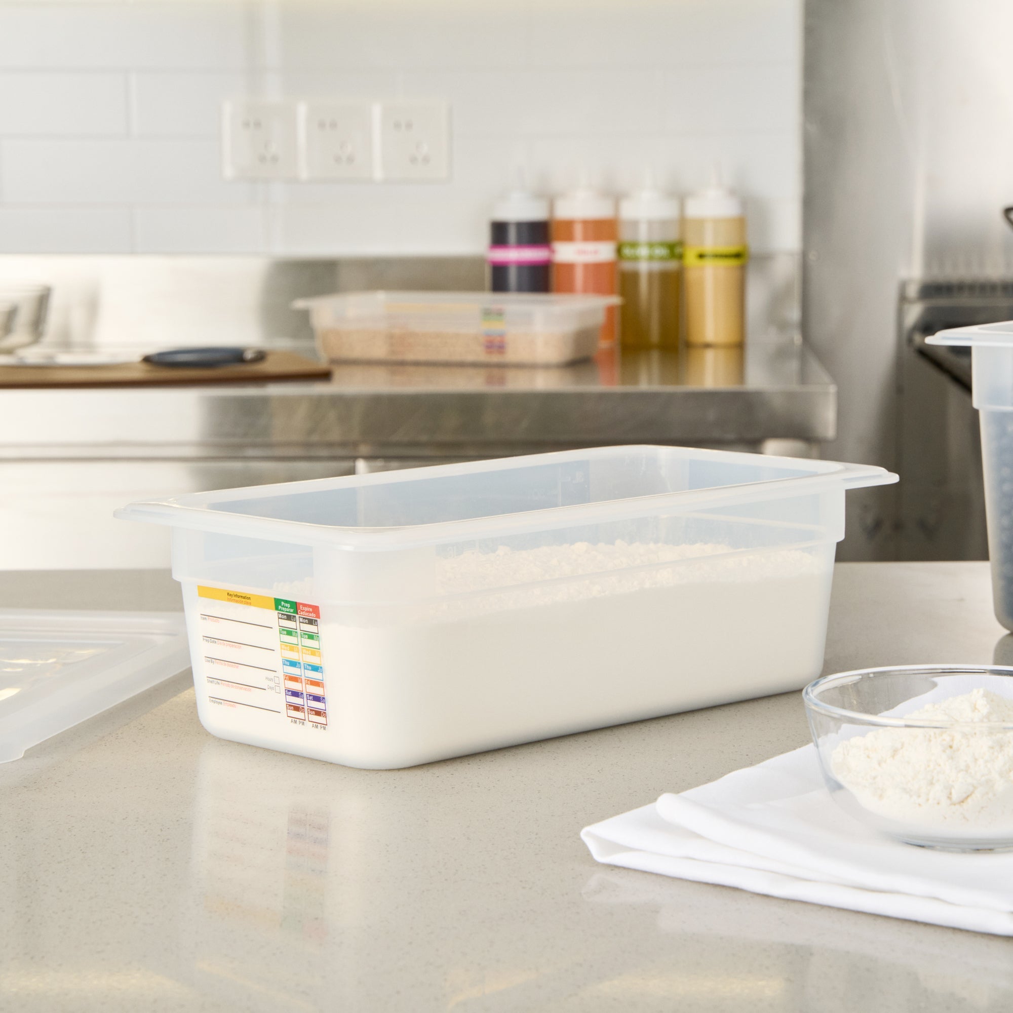 Met Lux Rectangle White Polypropylene 1/3 Size Food Pan - 4" Deep, with Label - 10 count box