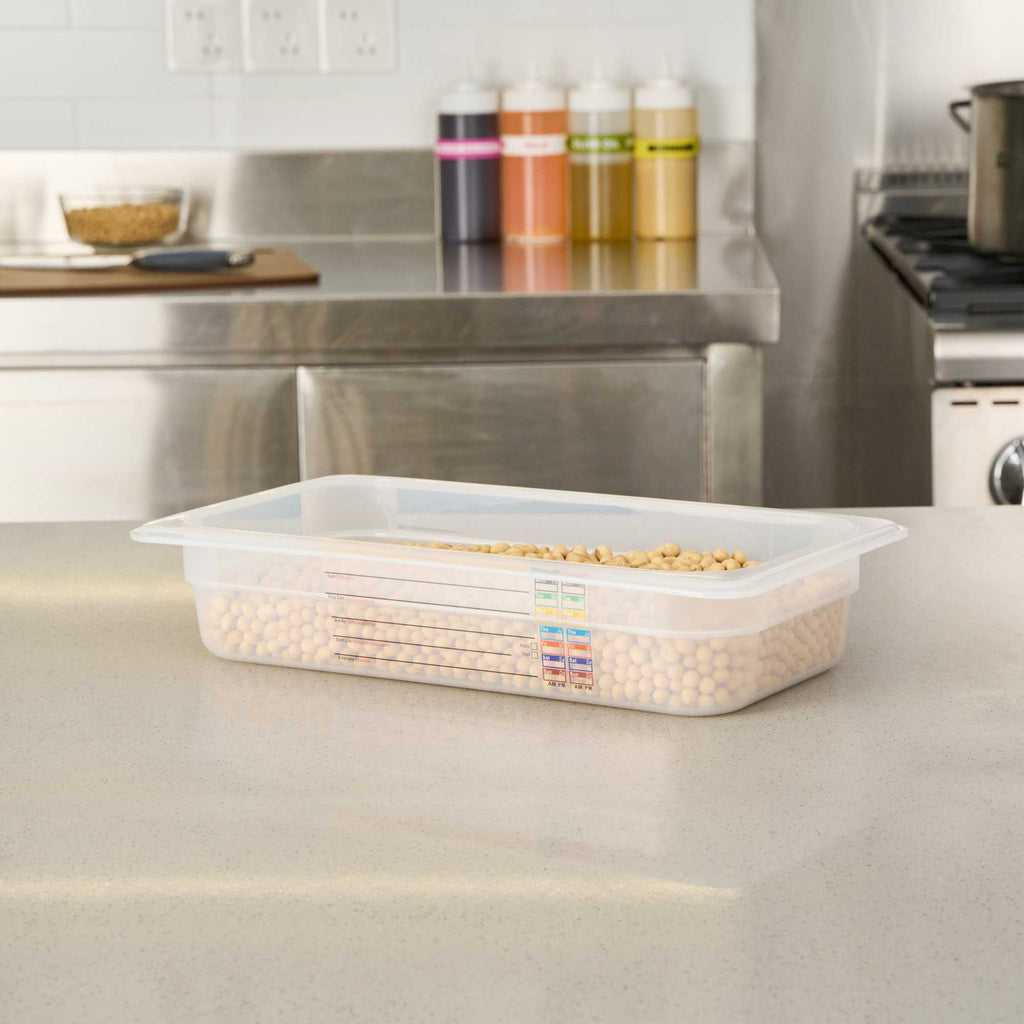 Met Lux Rectangle White Polypropylene 1/3 Size Food Pan - 2.5" Deep, with Label - 1 count box