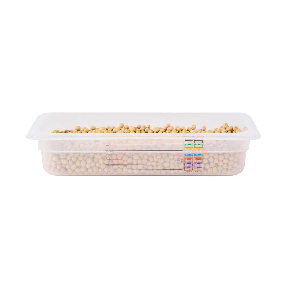 Met Lux Rectangle White Polypropylene 1/3 Size Food Pan - 2.5" Deep, with Label - 1 count box
