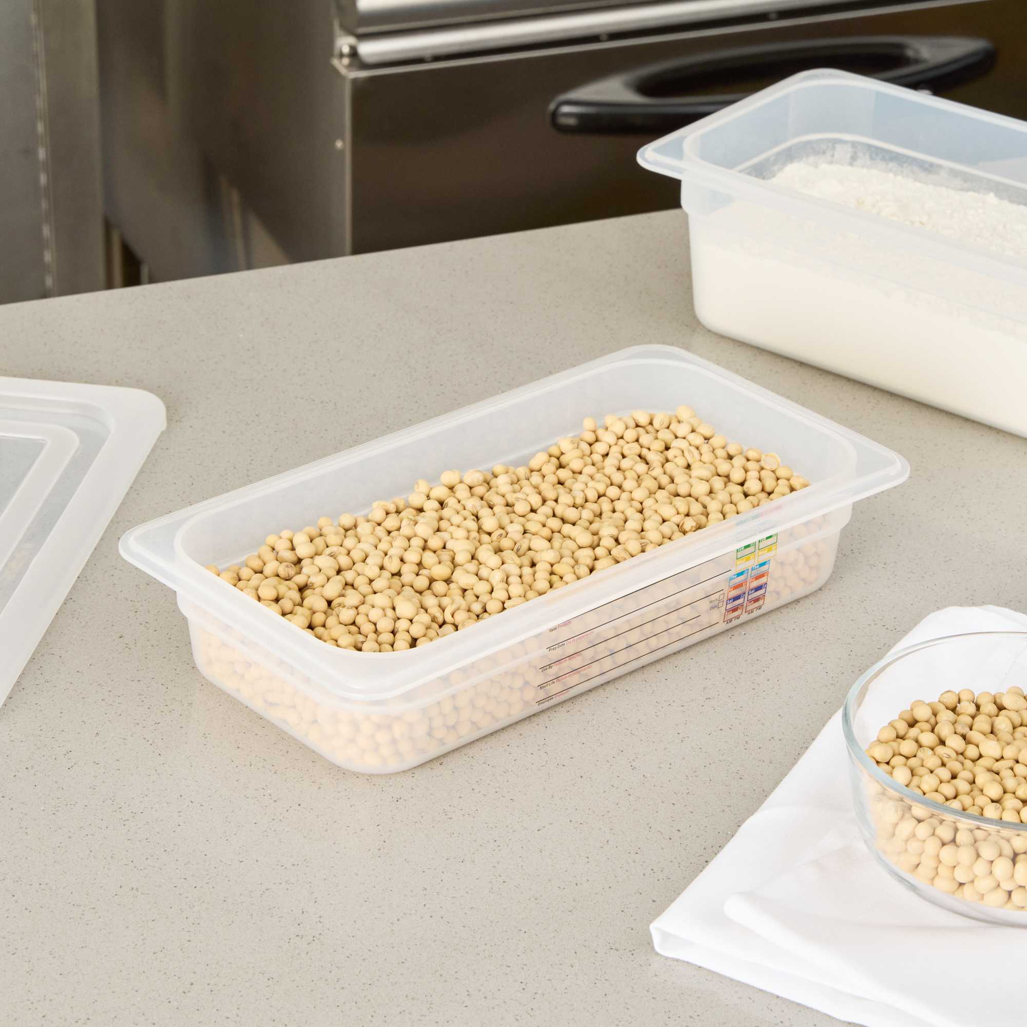 Met Lux Rectangle White Polypropylene 1/3 Size Food Pan - 2.5" Deep, with Label - 1 count box
