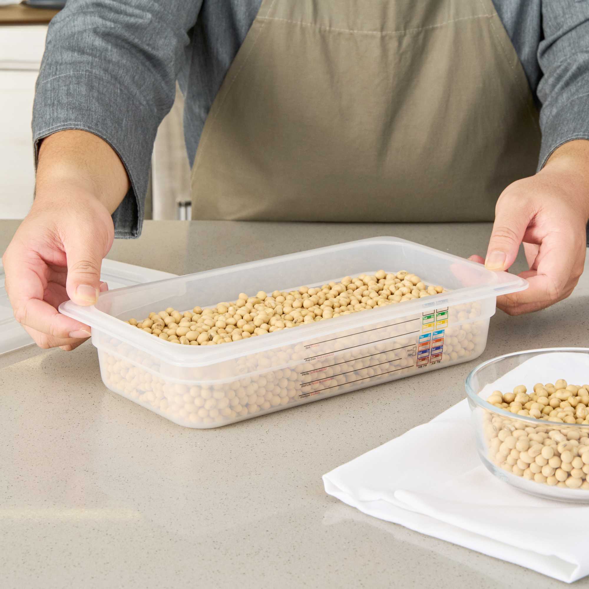 Met Lux Rectangle White Polypropylene 1/3 Size Food Pan - 2.5" Deep, with Label - 1 count box