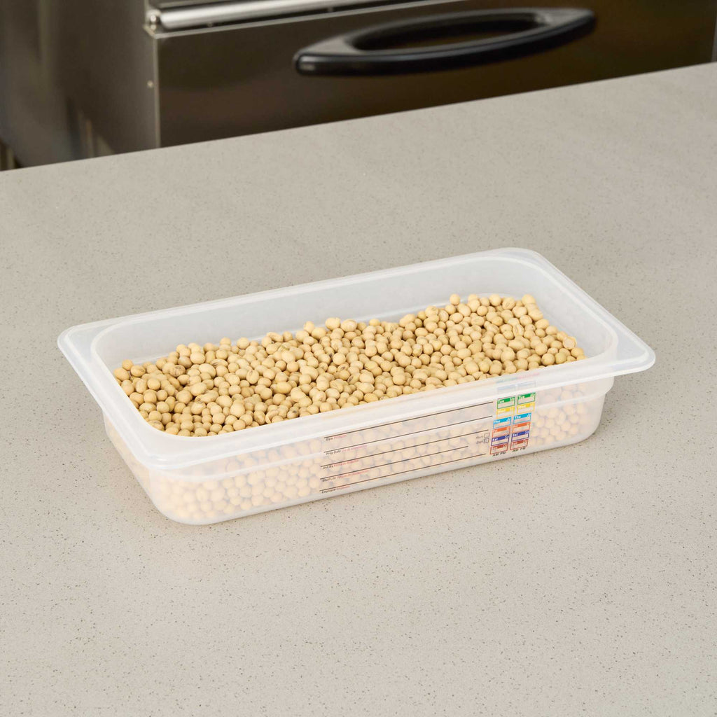 Met Lux Rectangle White Polypropylene 1/3 Size Food Pan - 2.5" Deep, with Label - 1 count box