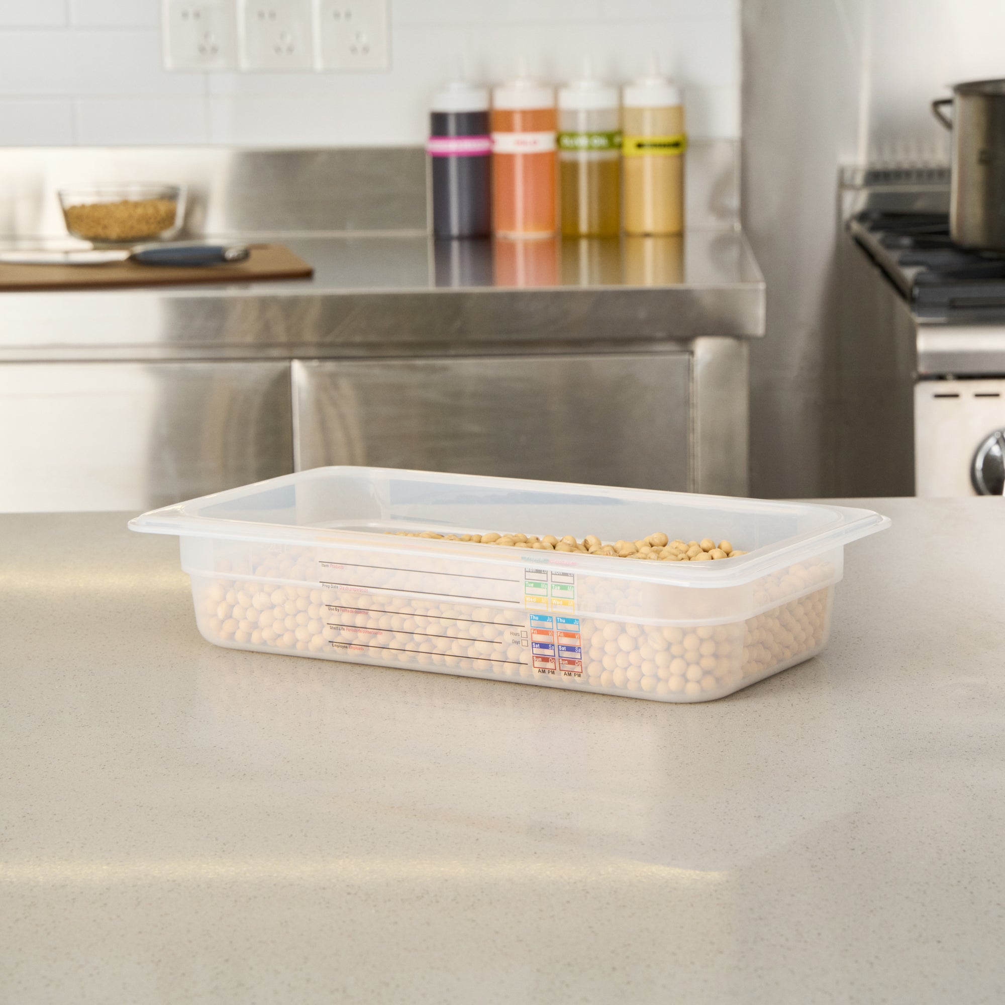 Met Lux Rectangle White Polypropylene 1/3 Size Food Pan - 2.5" Deep, with Label - 10 count box