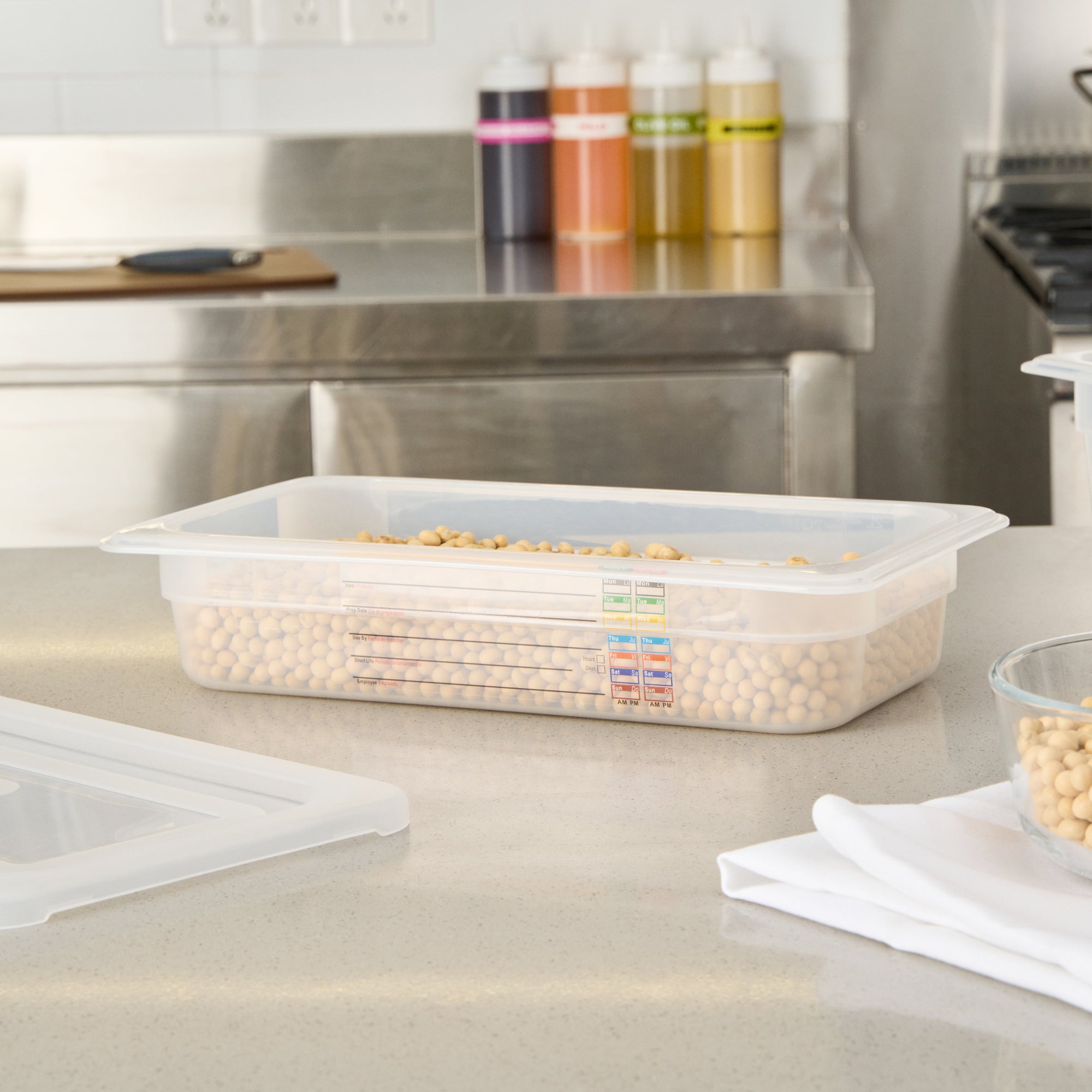 Met Lux Rectangle White Polypropylene 1/3 Size Food Pan - 2.5" Deep, with Label - 10 count box