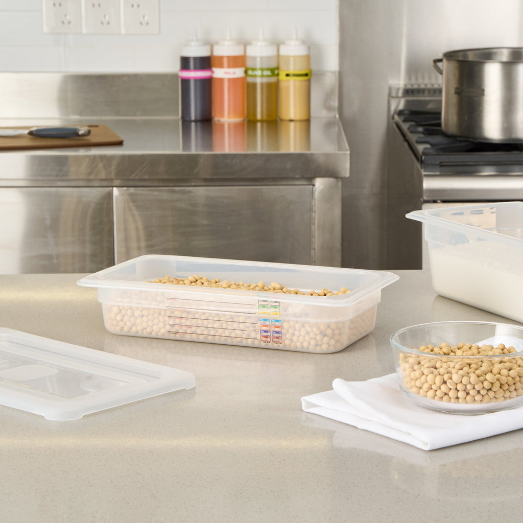 Met Lux Rectangle White Polypropylene 1/3 Size Food Pan - 2.5" Deep, with Label - 10 count box