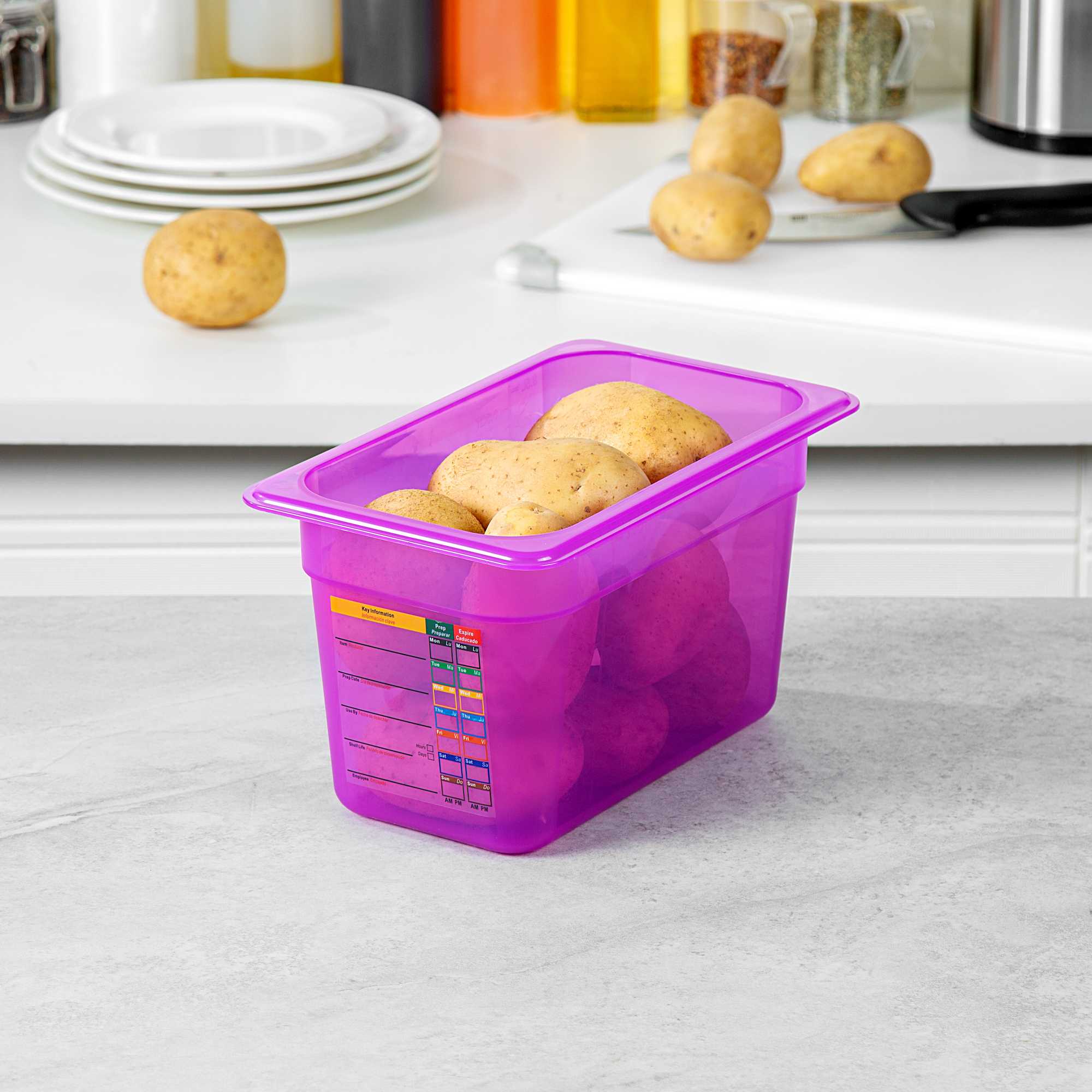 Met Lux Purple Allergen-Free Polypropylene 1/4 Size Food Pan - 6" Deep, with Label - 1 count box