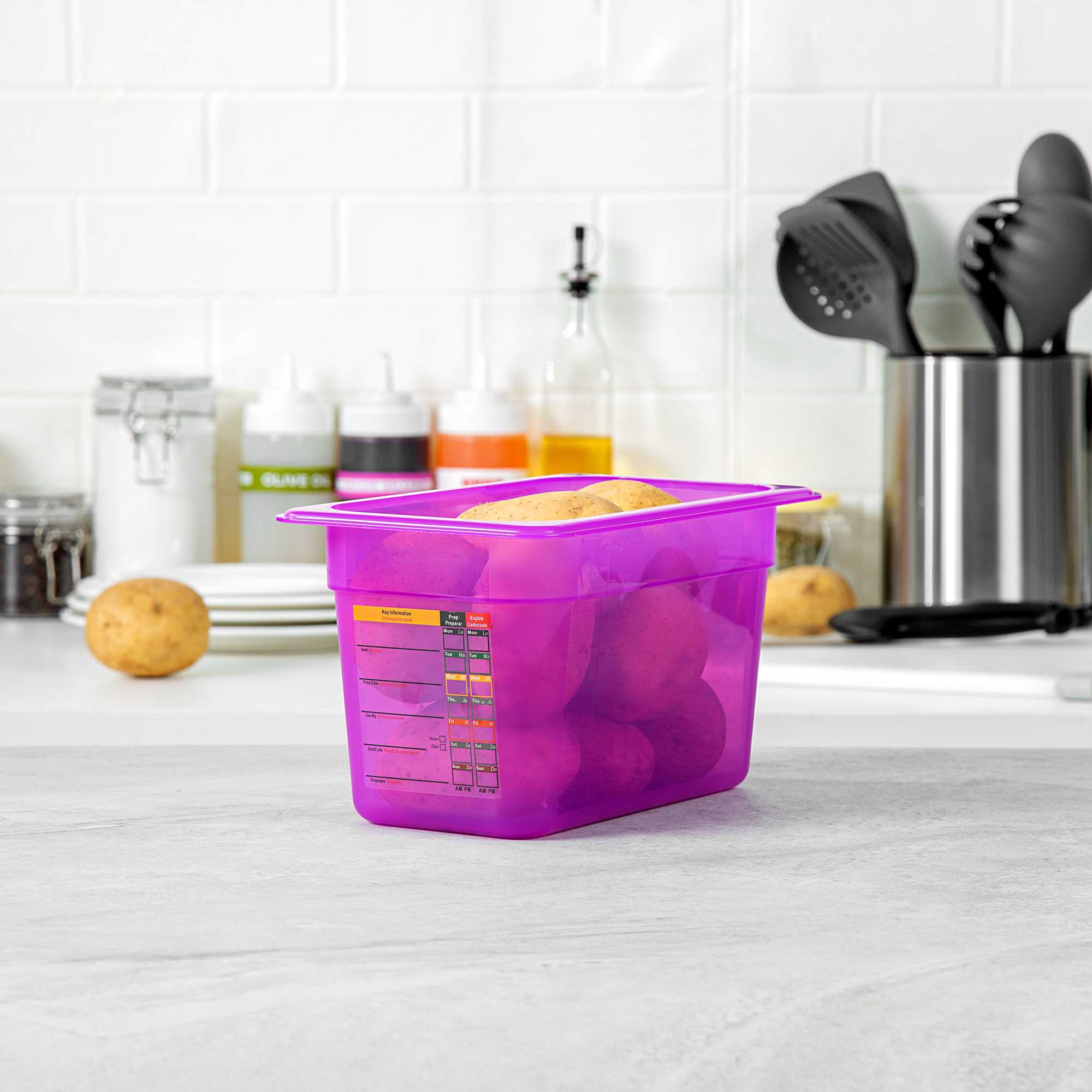 Met Lux Purple Allergen-Free Polypropylene 1/4 Size Food Pan - 6" Deep, with Label - 1 count box