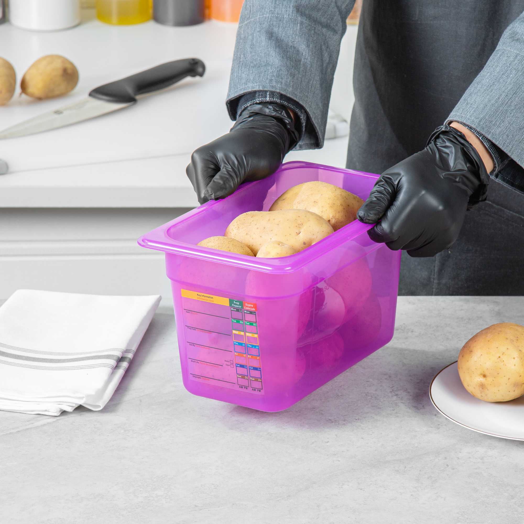 Met Lux Purple Allergen-Free Polypropylene 1/4 Size Food Pan - 6" Deep, with Label - 1 count box