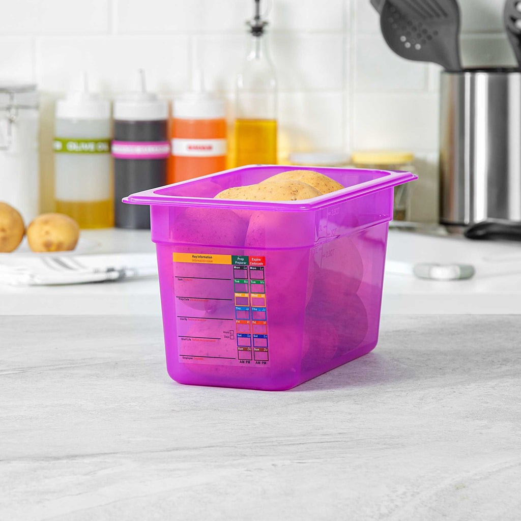Met Lux Purple Allergen-Free Polypropylene 1/4 Size Food Pan - 6" Deep, with Label - 1 count box
