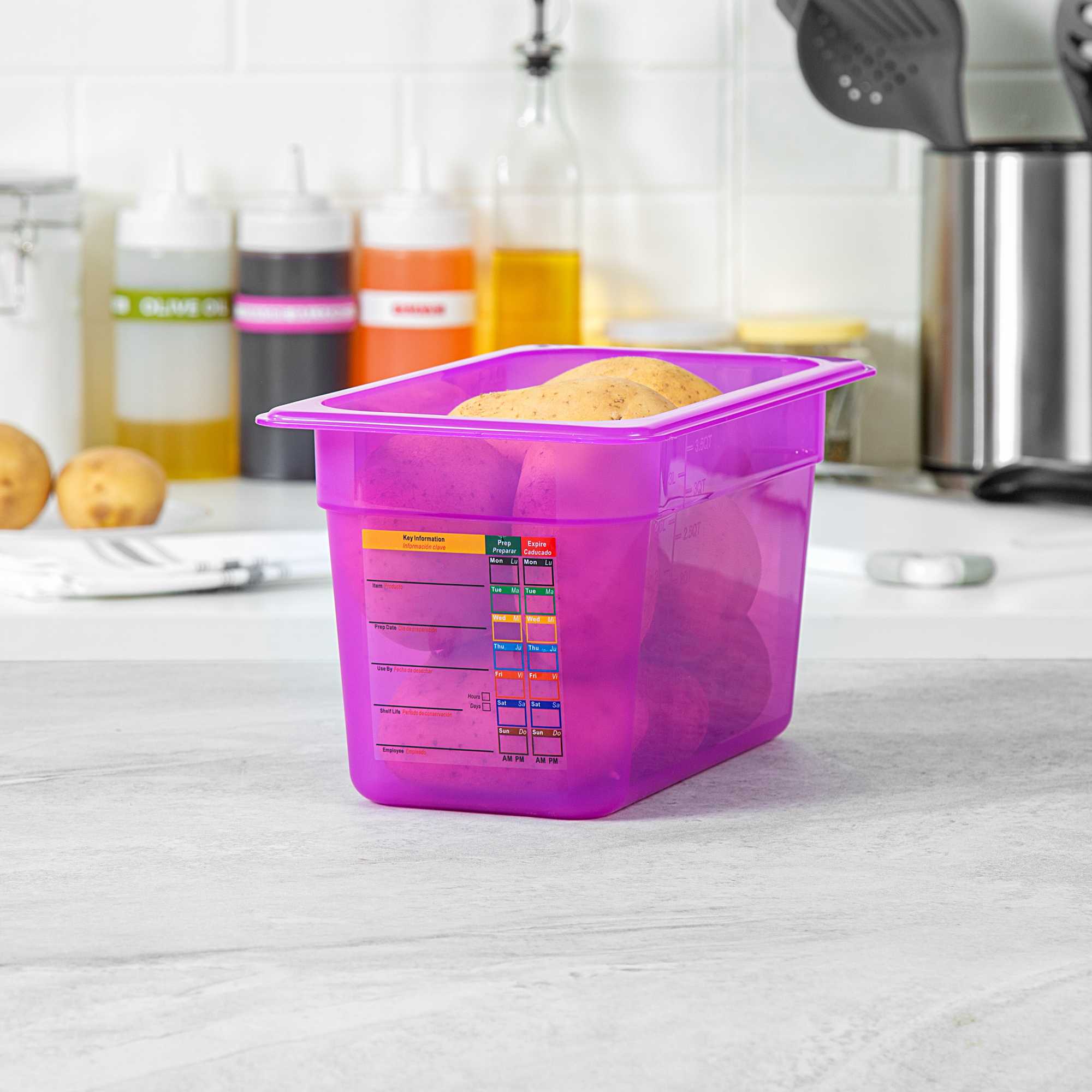 Met Lux Purple Allergen-Free Polypropylene 1/4 Size Food Pan - 6" Deep, with Label - 1 count box