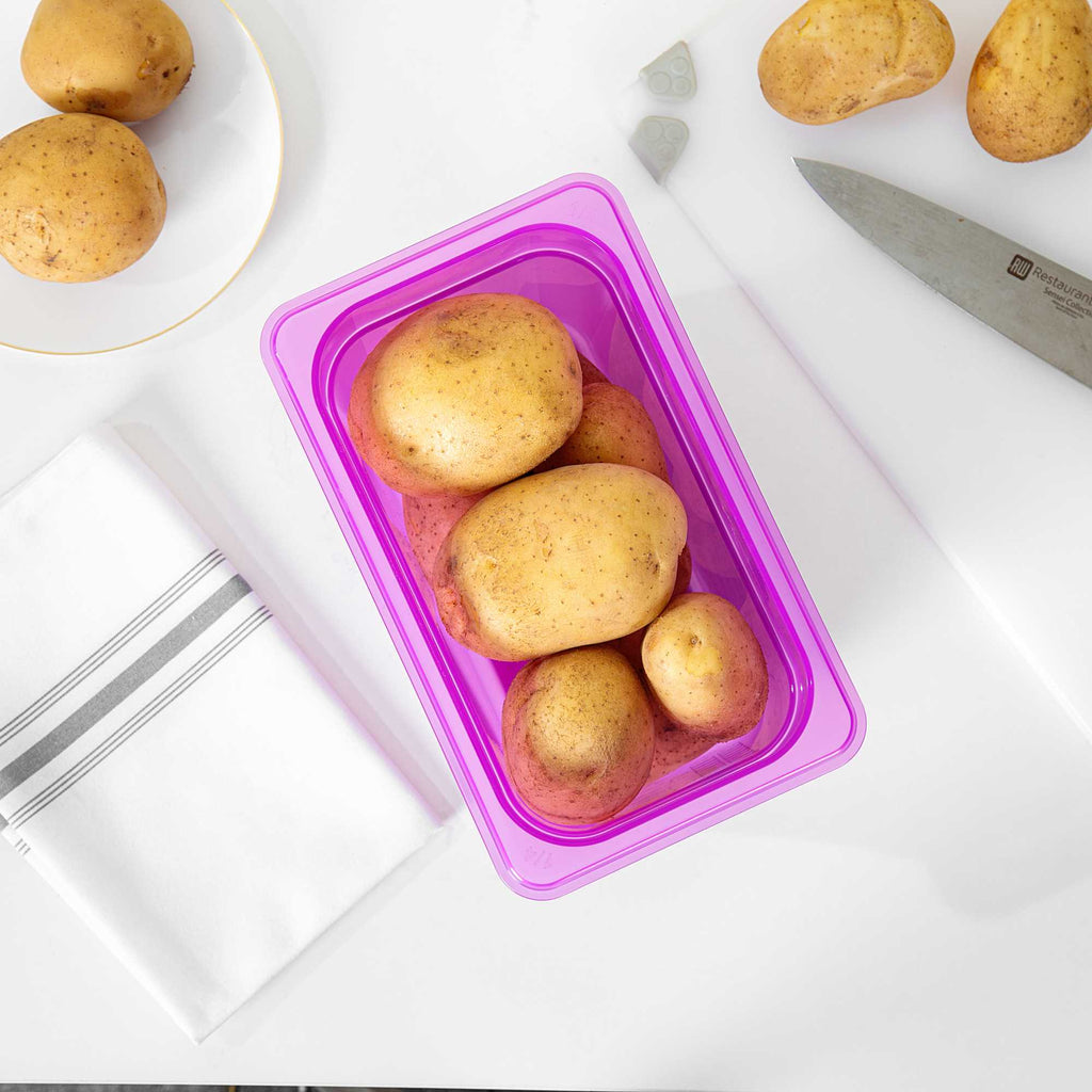Met Lux Purple Allergen-Free Polypropylene 1/4 Size Food Pan - 6" Deep, with Label - 10 count box