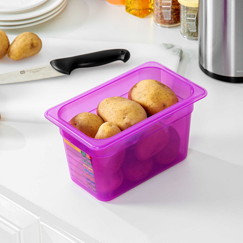 Met Lux Purple Allergen-Free Polypropylene 1/4 Size Food Pan - 6" Deep, with Label - 10 count box