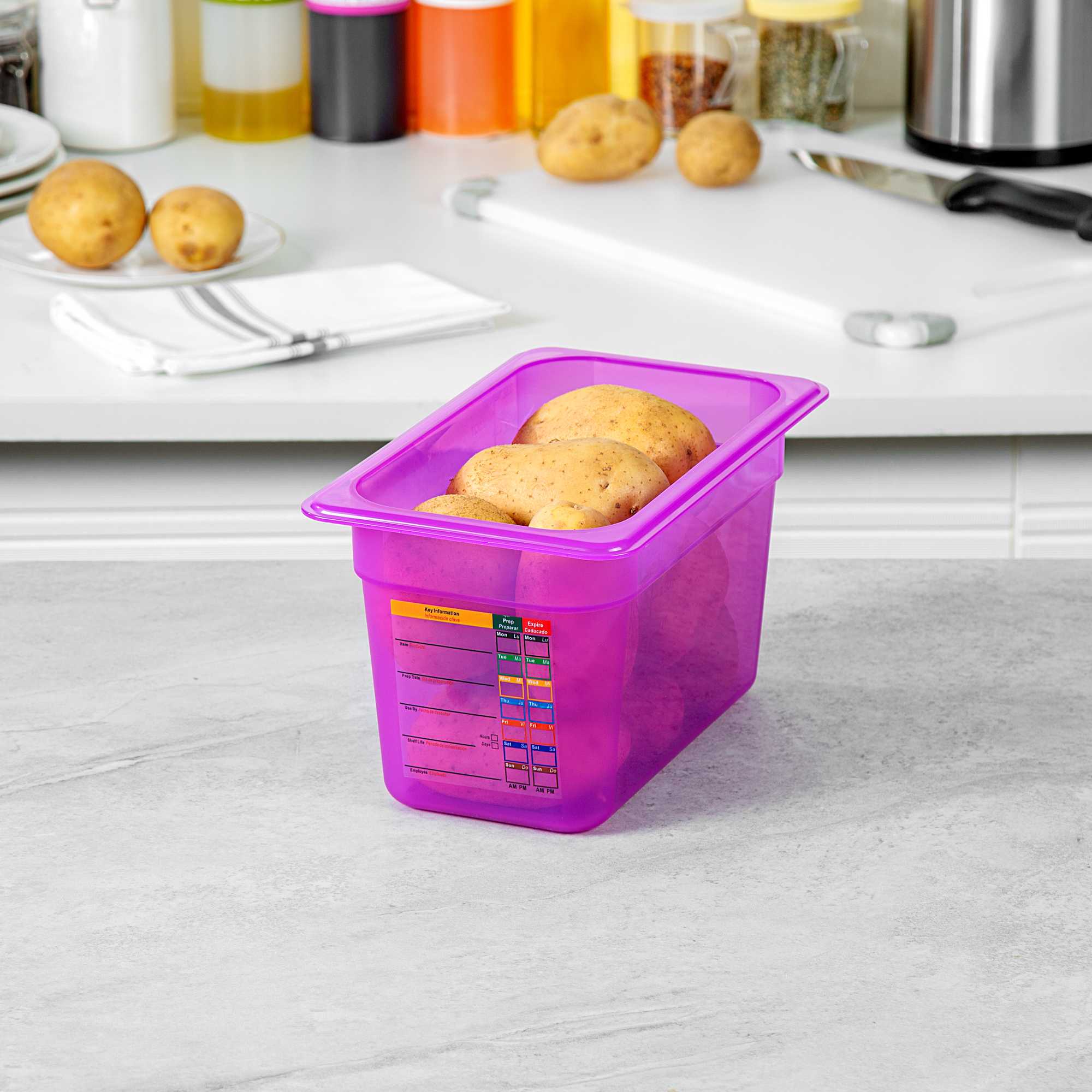 Met Lux Purple Allergen-Free Polypropylene 1/4 Size Food Pan - 6" Deep, with Label - 10 count box