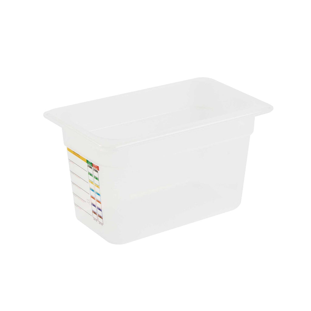 Met Lux Rectangle White Polypropylene 1/4 Size Food Pan - 6" Deep, with Label - 1 count box