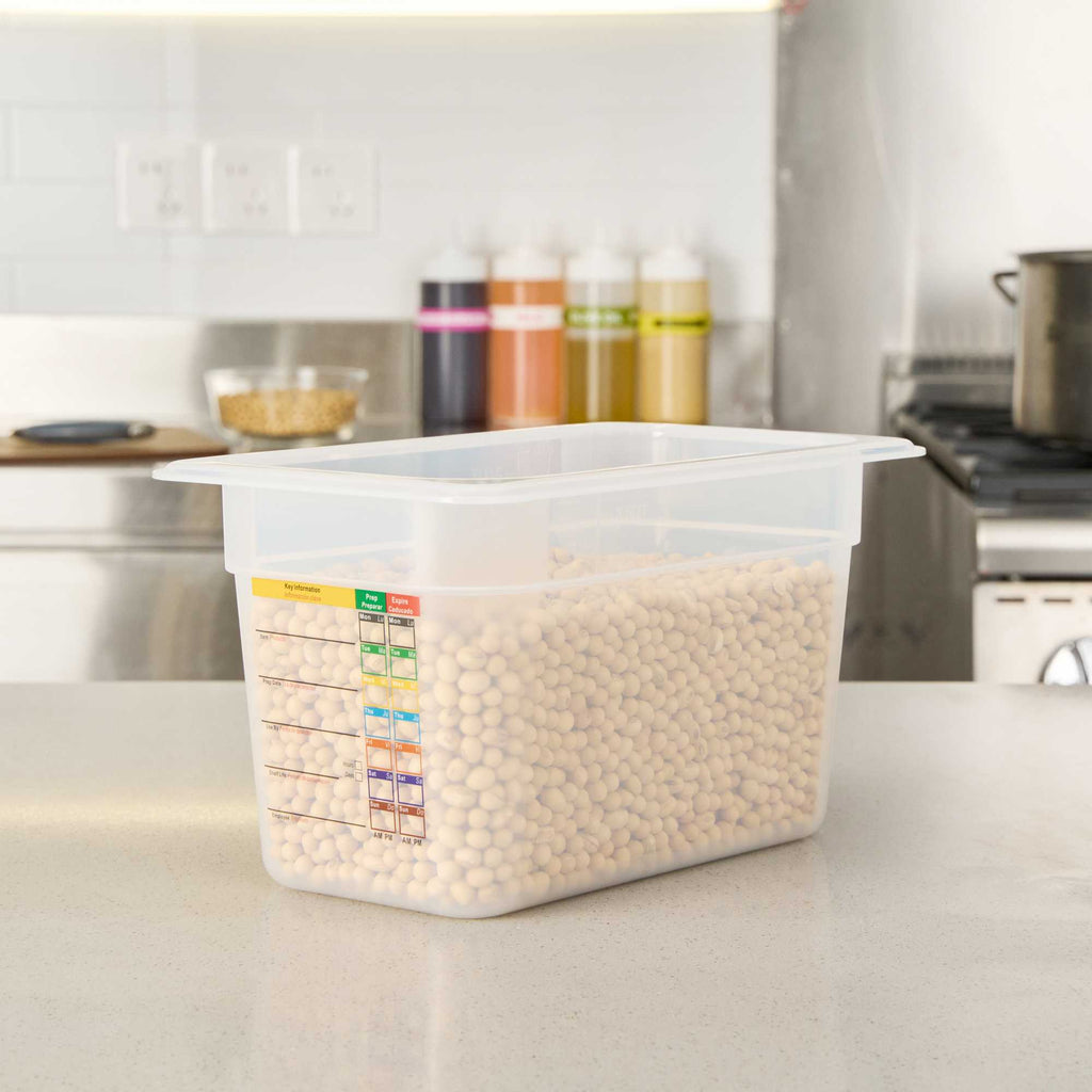 Met Lux Rectangle White Polypropylene 1/4 Size Food Pan - 6" Deep, with Label - 1 count box