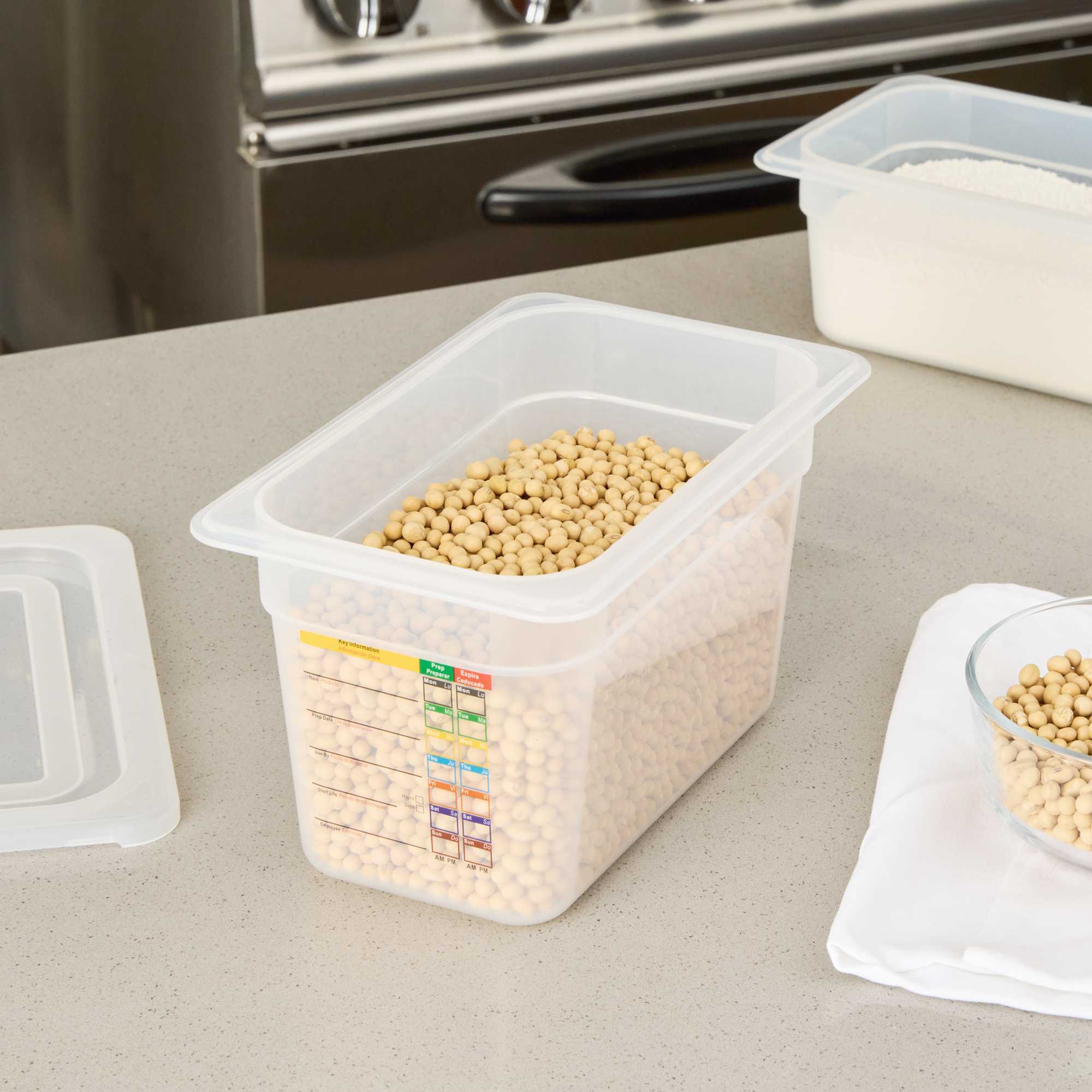 Met Lux Rectangle White Polypropylene 1/4 Size Food Pan - 6" Deep, with Label - 1 count box