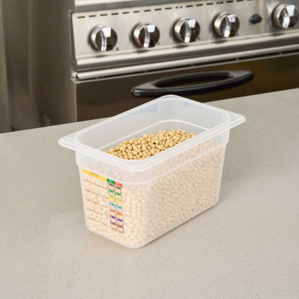 Met Lux Rectangle White Polypropylene 1/4 Size Food Pan - 6" Deep, with Label - 1 count box