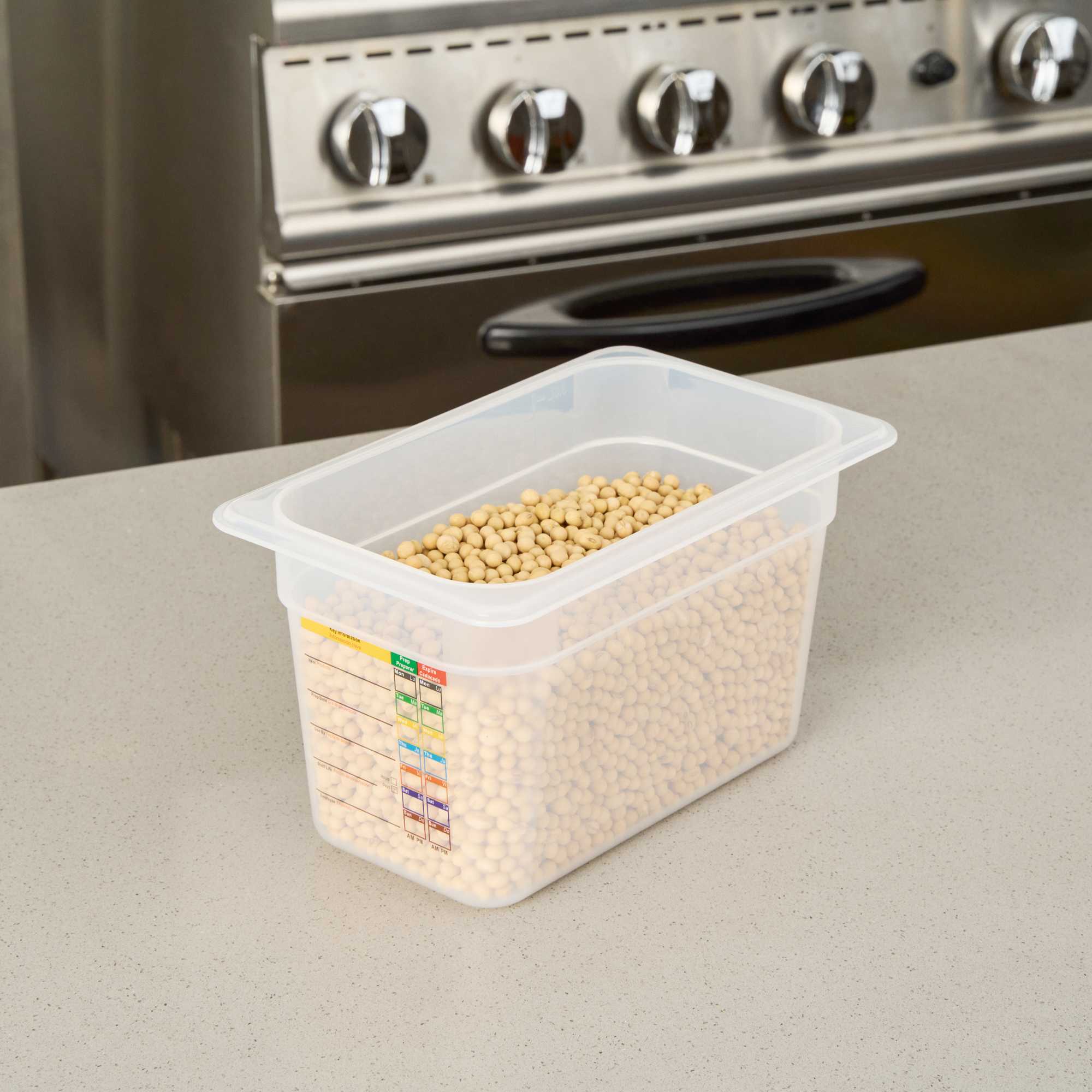 Met Lux Rectangle White Polypropylene 1/4 Size Food Pan - 6" Deep, with Label - 1 count box