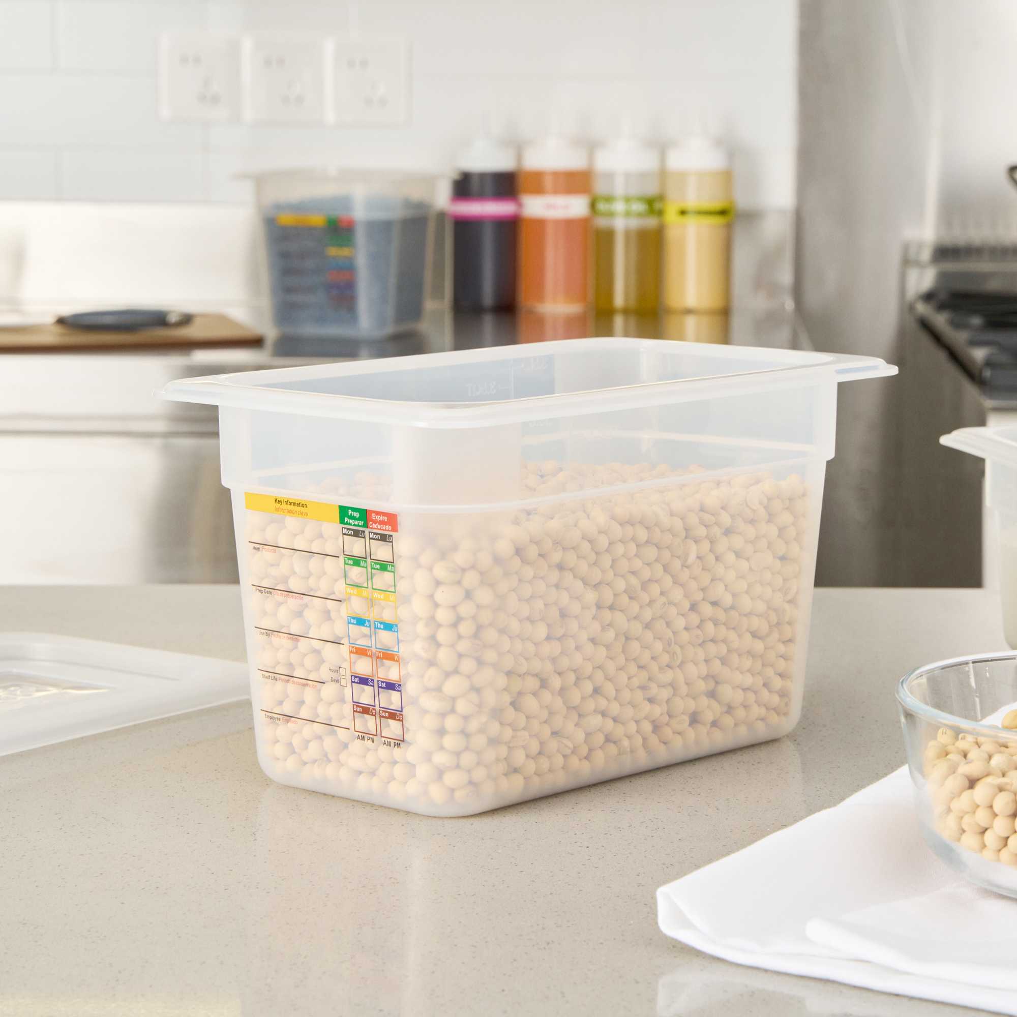 Met Lux Rectangle White Polypropylene 1/4 Size Food Pan - 6" Deep, with Label - 1 count box