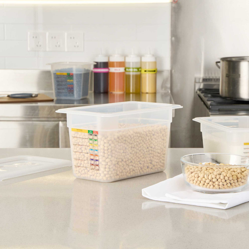 Met Lux Rectangle White Polypropylene 1/4 Size Food Pan - 6" Deep, with Label - 1 count box