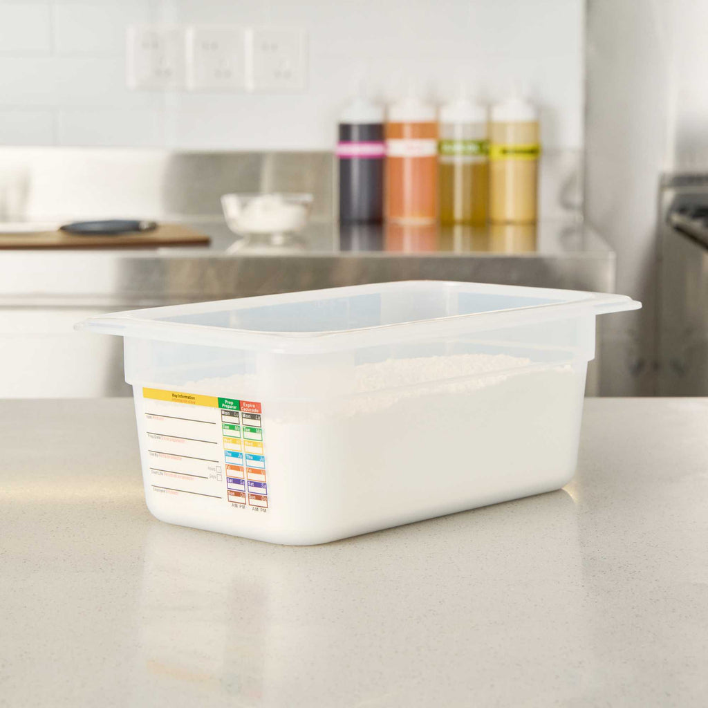 Met Lux Rectangle White Polypropylene 1/4 Size Food Pan - 4" Deep, with Label - 1 count box