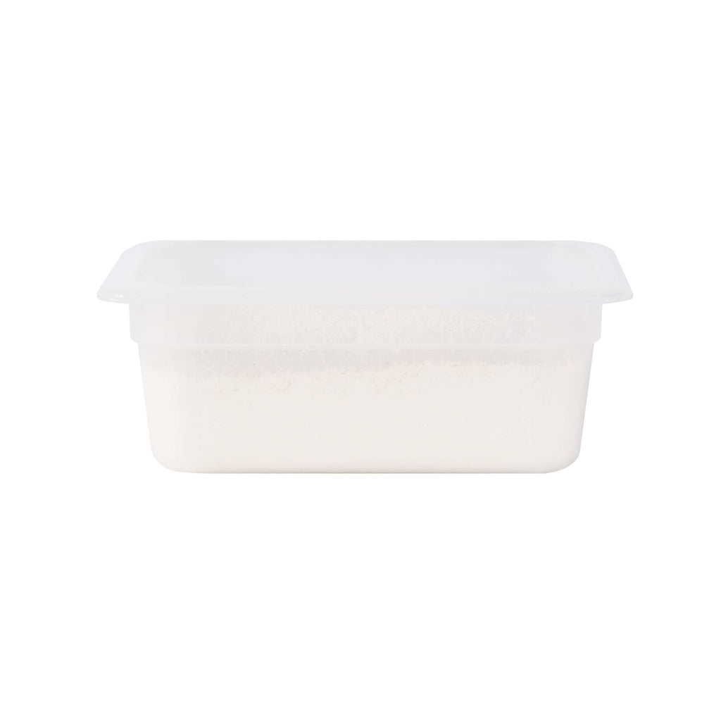 Met Lux Rectangle White Polypropylene 1/4 Size Food Pan - 4" Deep, with Label - 1 count box
