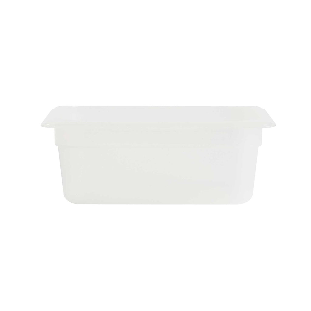 Met Lux Rectangle White Polypropylene 1/4 Size Food Pan - 4" Deep, with Label - 1 count box