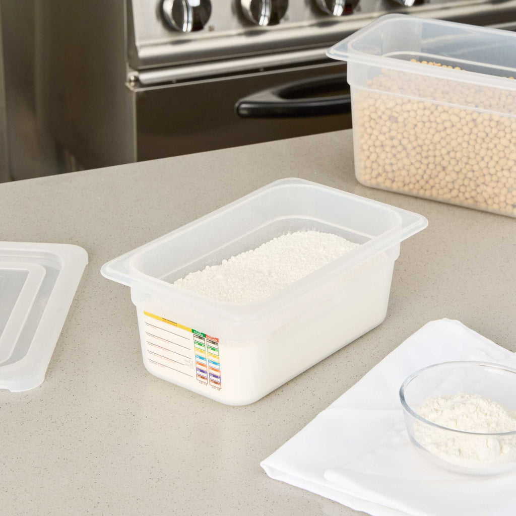 Met Lux Rectangle White Polypropylene 1/4 Size Food Pan - 4" Deep, with Label - 1 count box