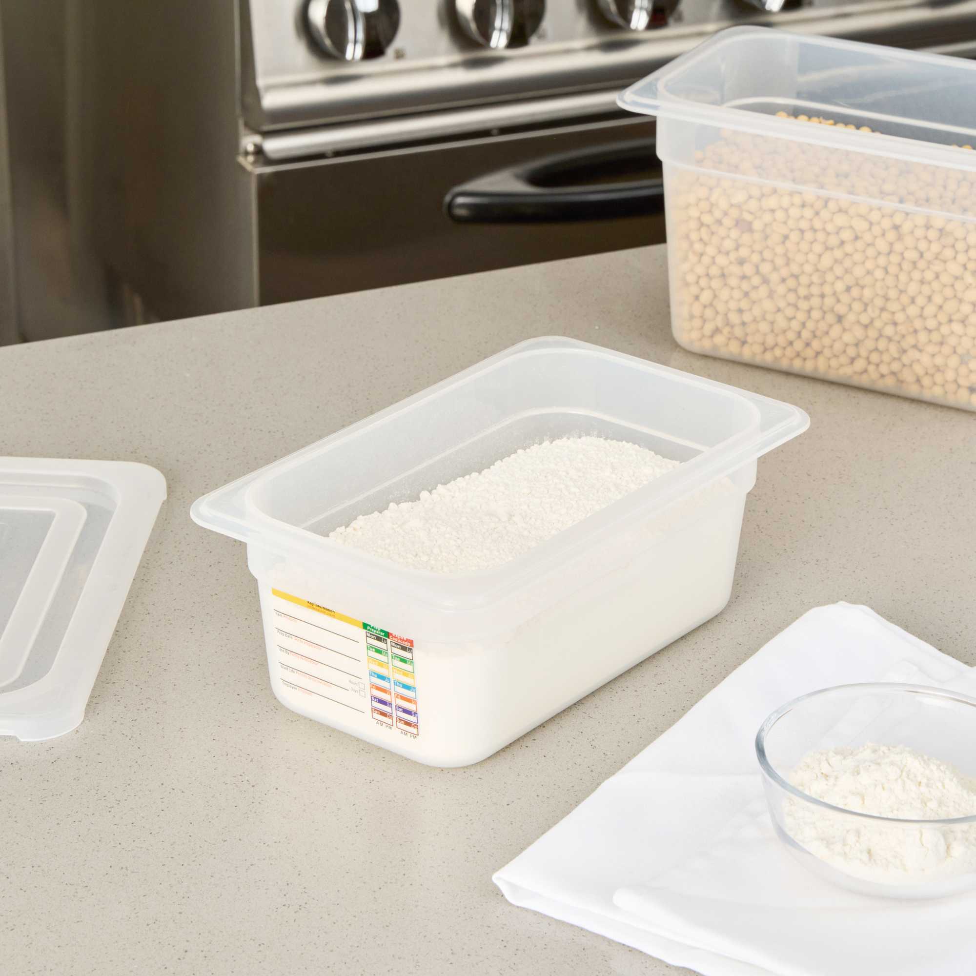 Met Lux Rectangle White Polypropylene 1/4 Size Food Pan - 4" Deep, with Label - 1 count box