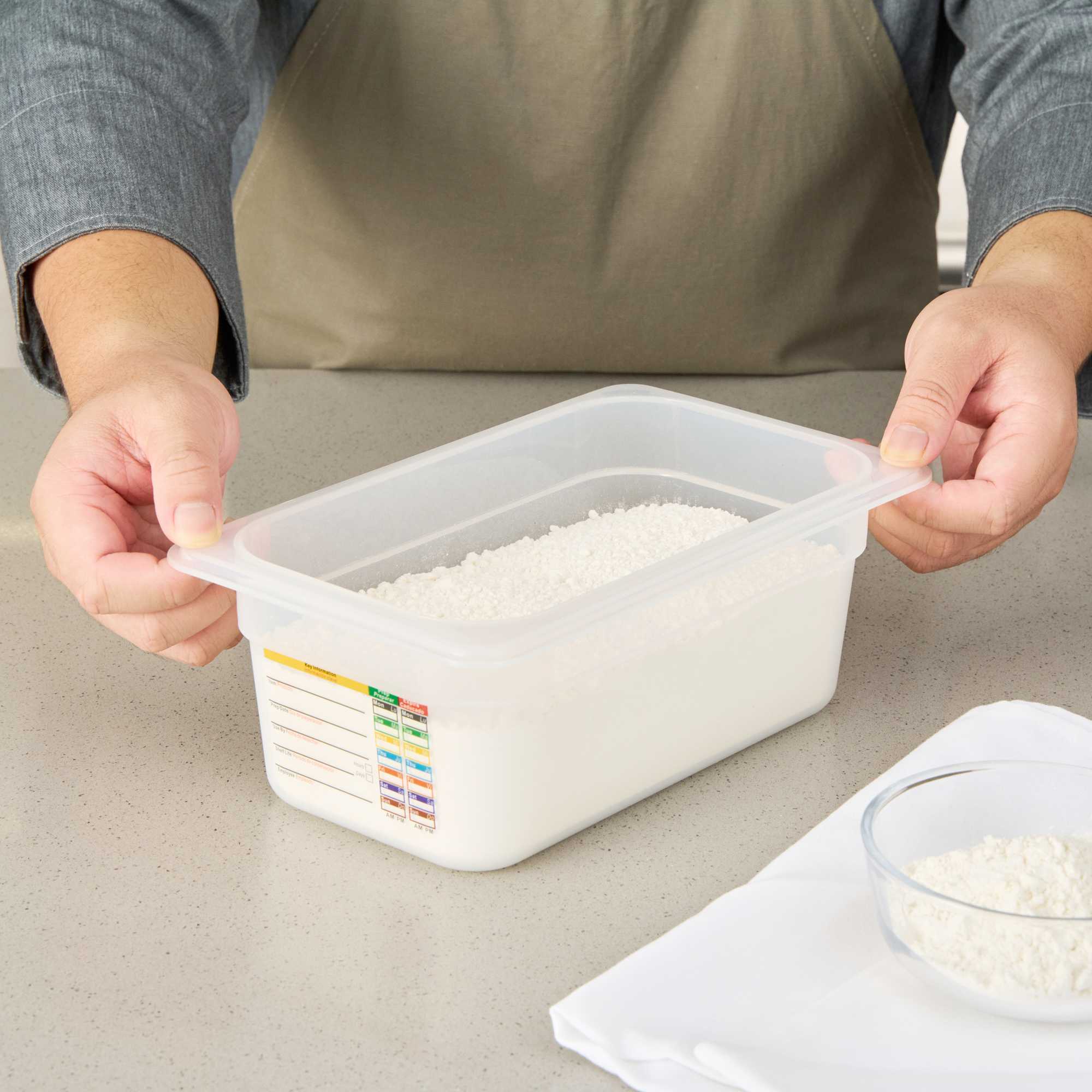 Met Lux Rectangle White Polypropylene 1/4 Size Food Pan - 4" Deep, with Label - 1 count box