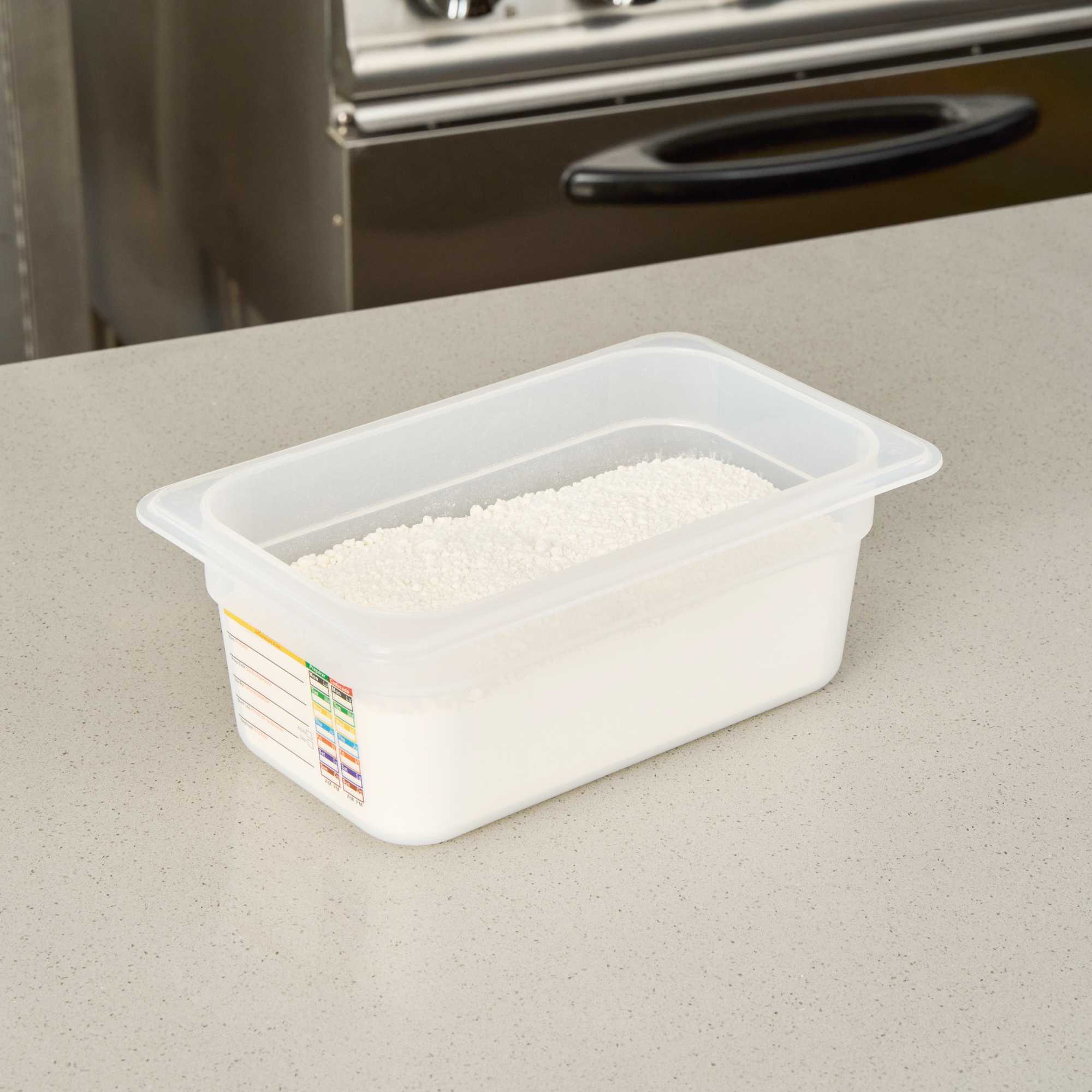 Met Lux Rectangle White Polypropylene 1/4 Size Food Pan - 4" Deep, with Label - 1 count box