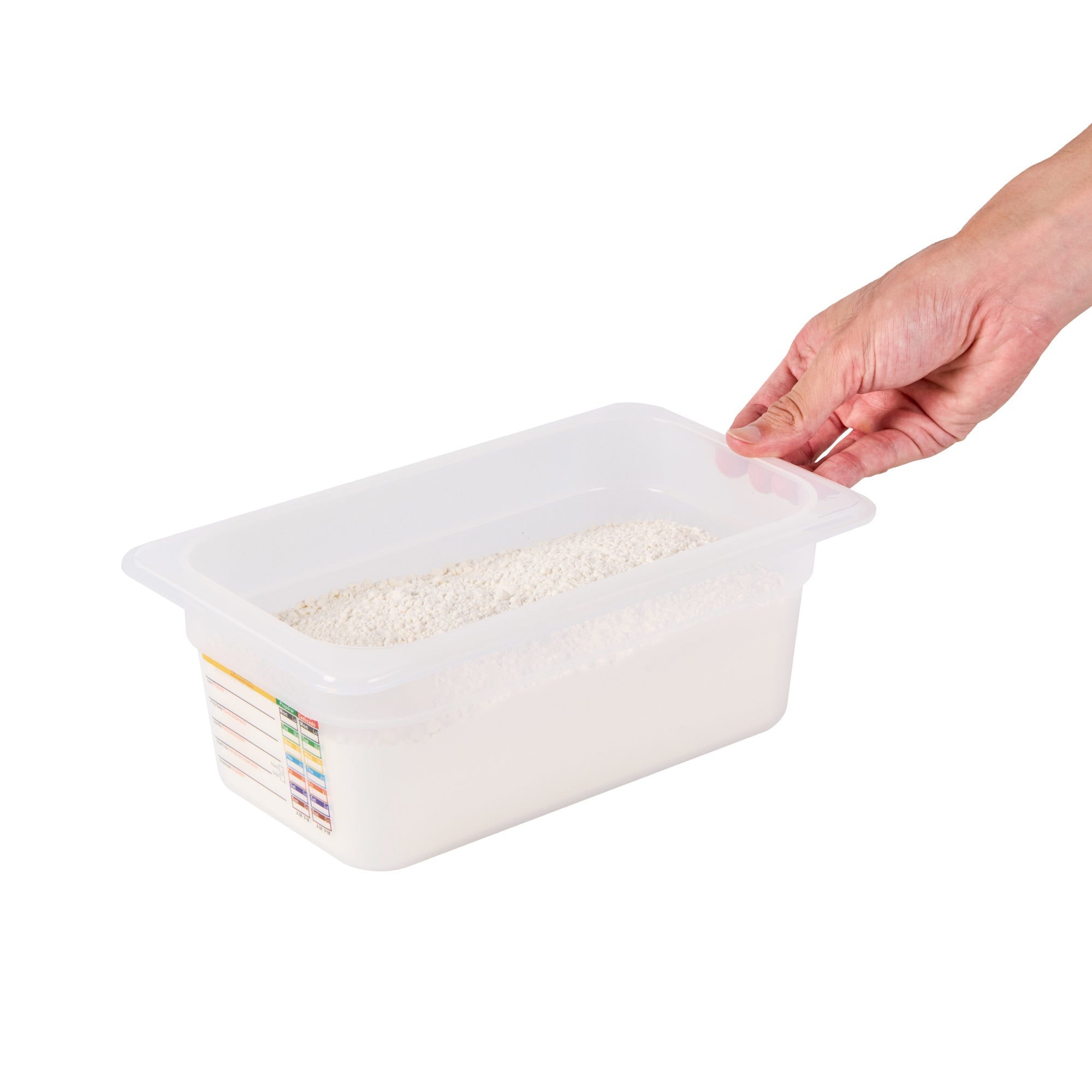 Met Lux Rectangle White Polypropylene 1/4 Size Food Pan - 4" Deep, with Label - 10 count box
