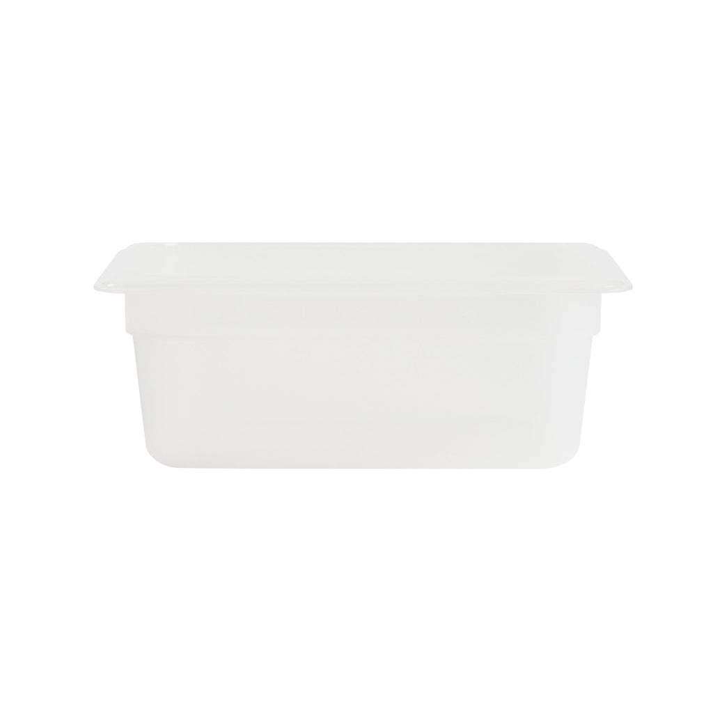 Met Lux Rectangle White Polypropylene 1/4 Size Food Pan - 4" Deep, with Label - 10 count box