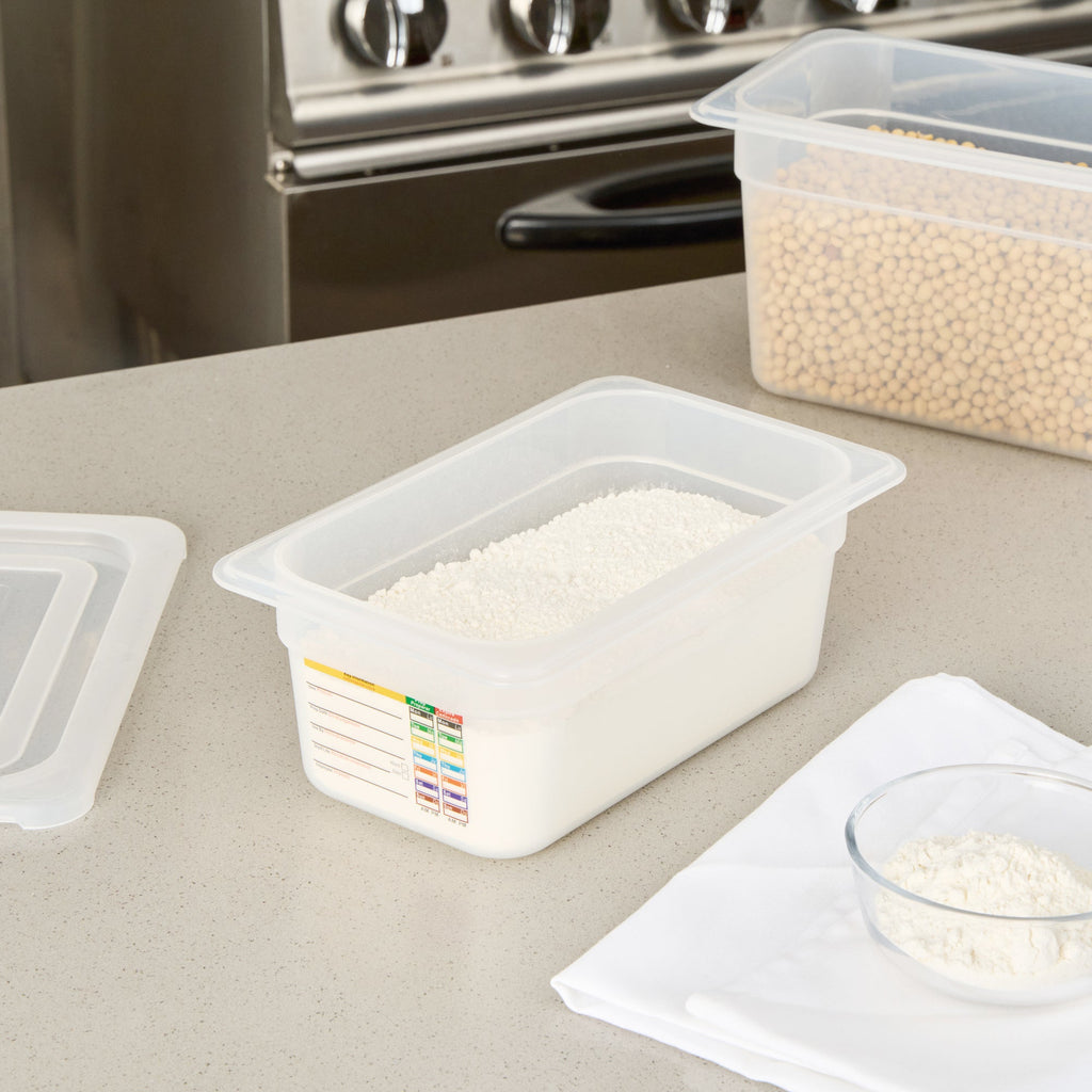 Met Lux Rectangle White Polypropylene 1/4 Size Food Pan - 4" Deep, with Label - 10 count box