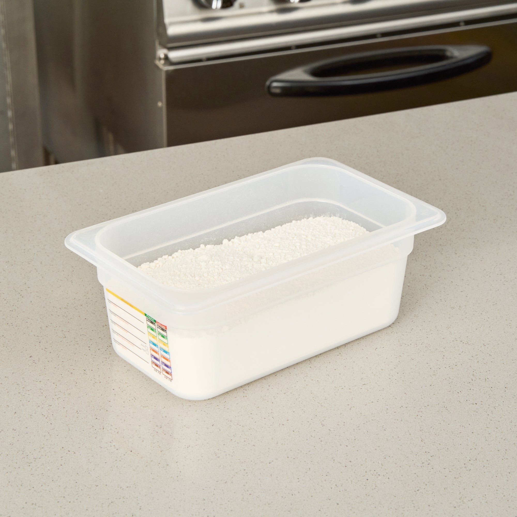 Met Lux Rectangle White Polypropylene 1/4 Size Food Pan - 4" Deep, with Label - 10 count box