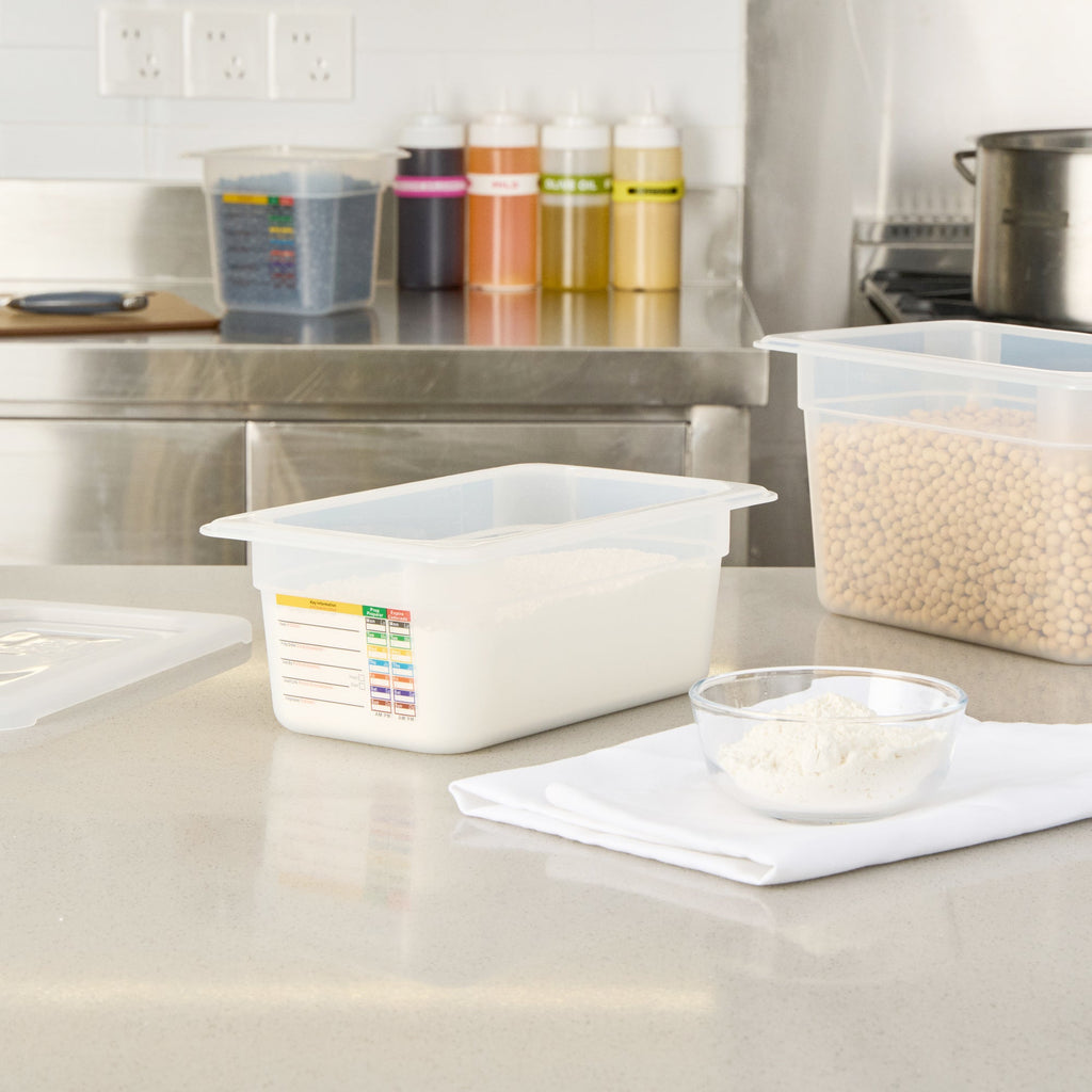 Met Lux Rectangle White Polypropylene 1/4 Size Food Pan - 4" Deep, with Label - 10 count box