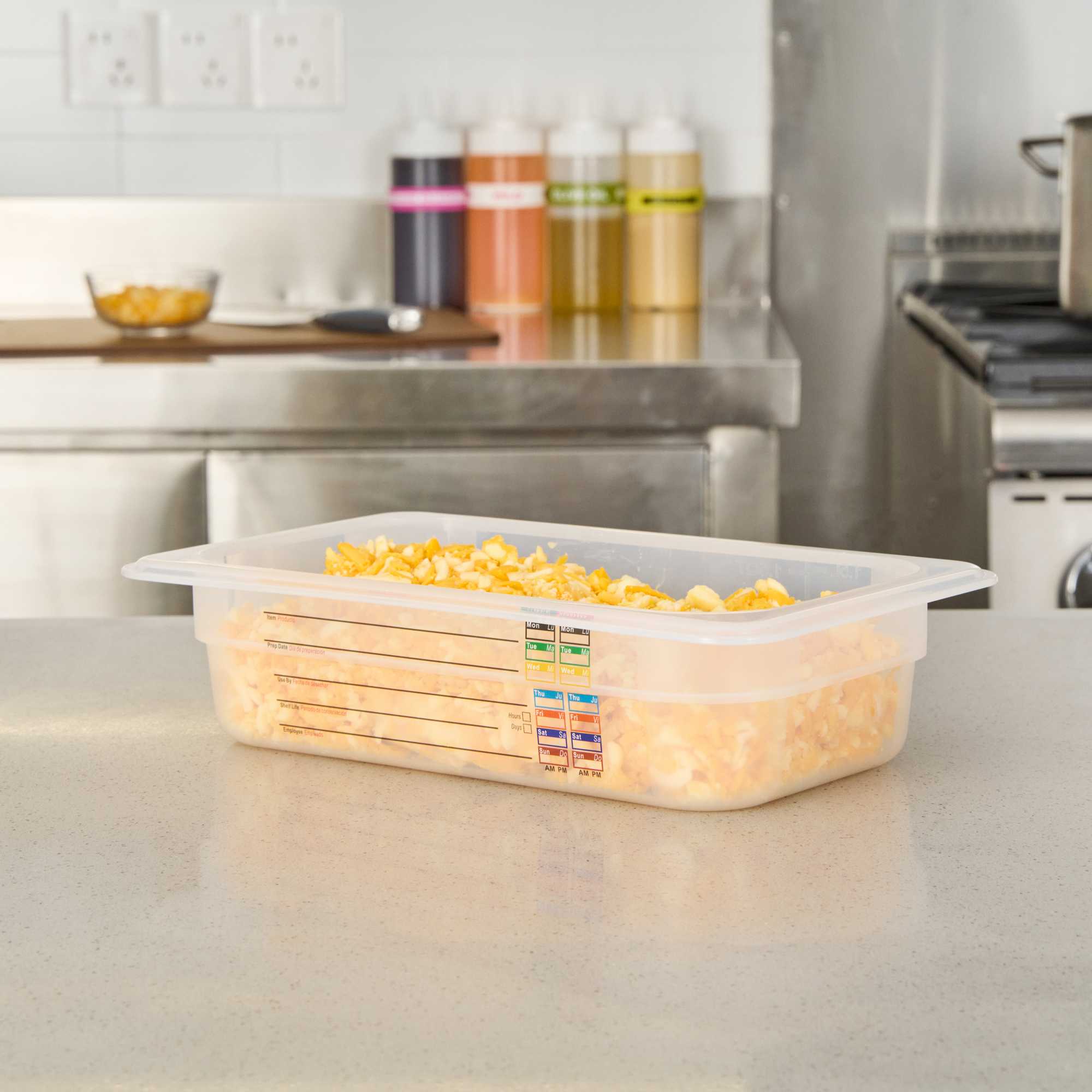 Met Lux Rectangle White Polypropylene 1/4 Size Food Pan - 2.5" Deep, with Label - 1 count box