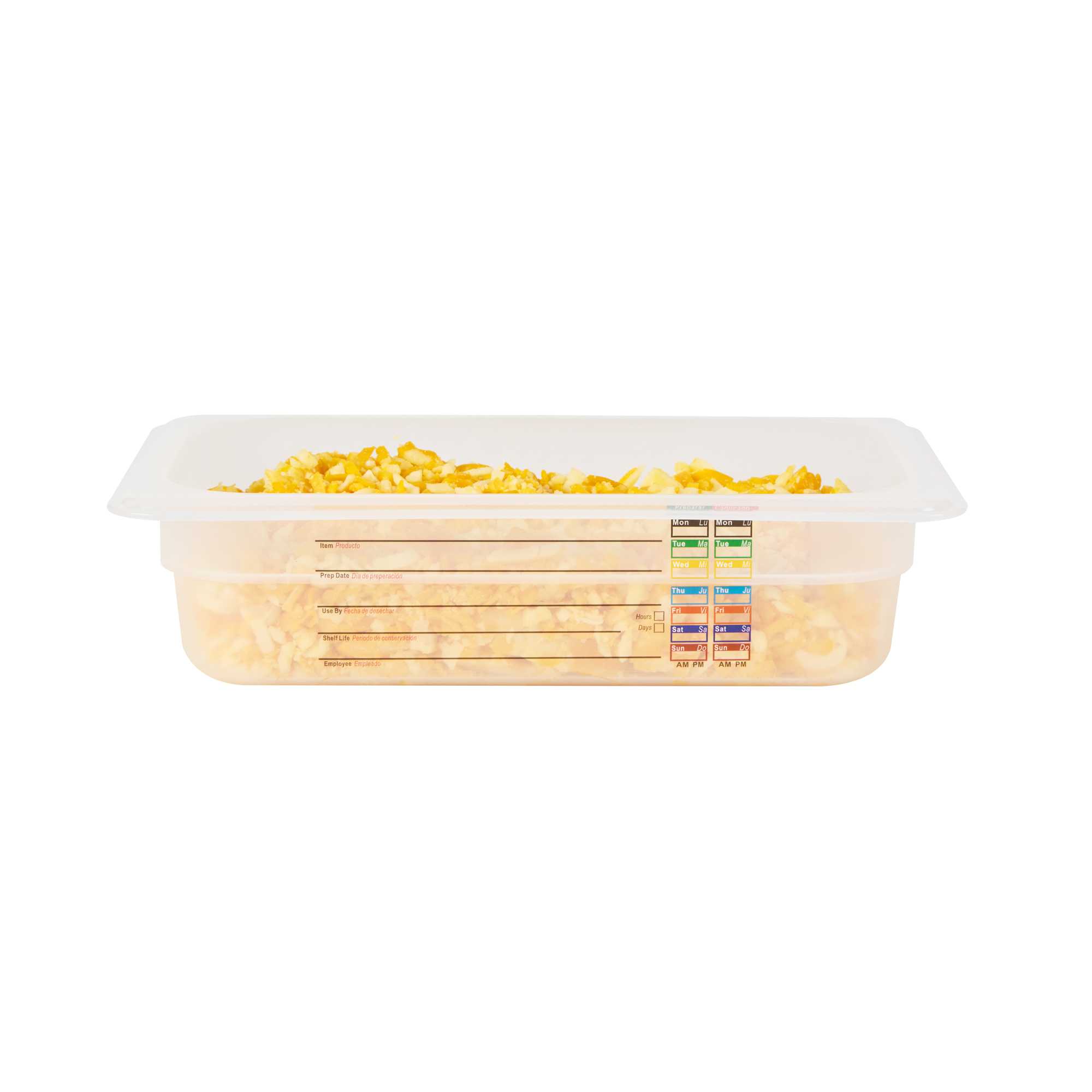 Met Lux Rectangle White Polypropylene 1/4 Size Food Pan - 2.5" Deep, with Label - 1 count box
