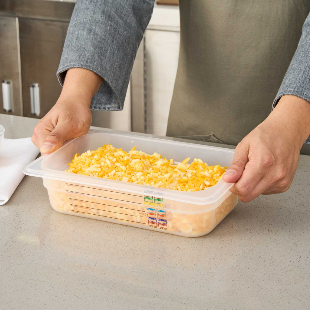 Met Lux Rectangle White Polypropylene 1/4 Size Food Pan - 2.5" Deep, with Label - 1 count box