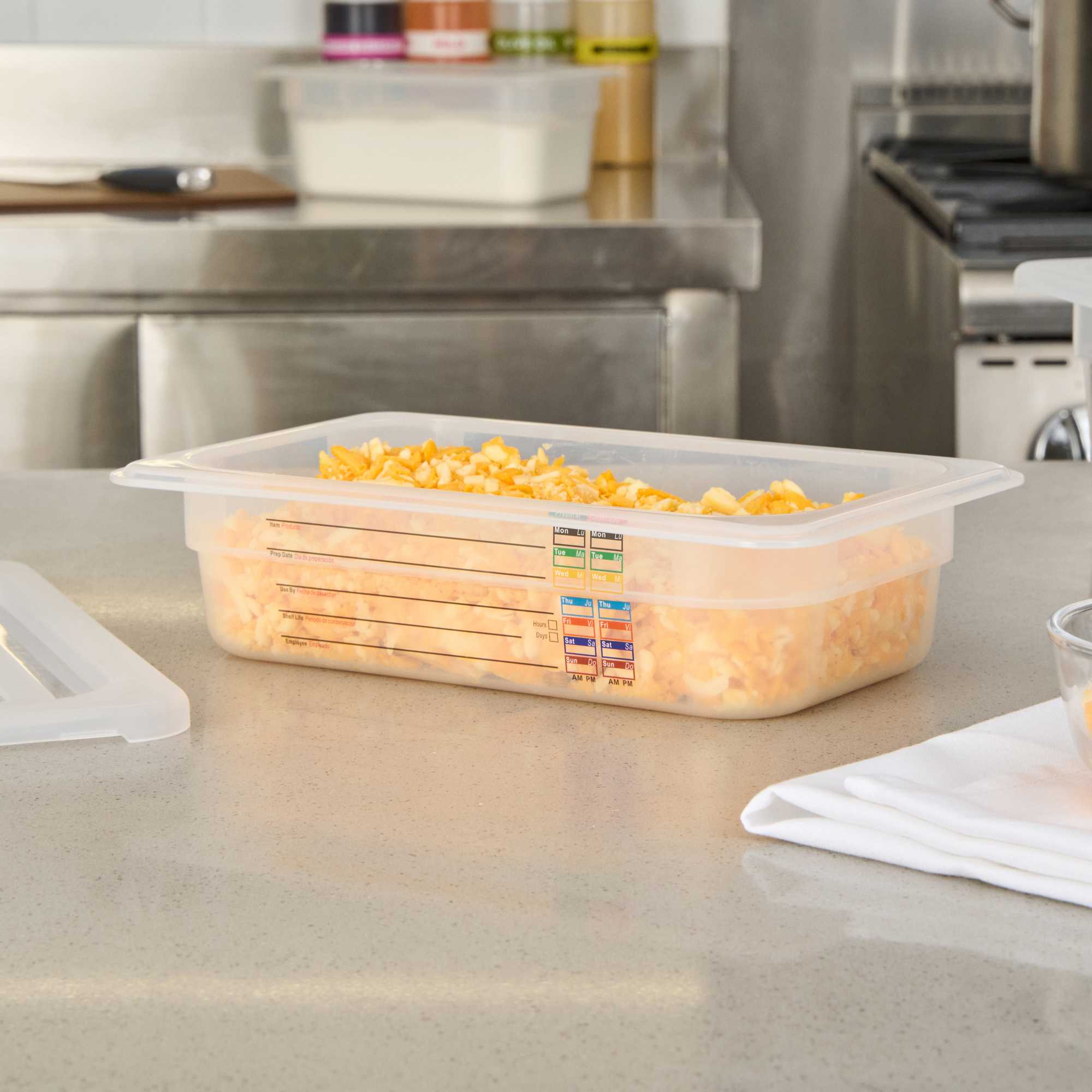 Met Lux Rectangle White Polypropylene 1/4 Size Food Pan - 2.5" Deep, with Label - 1 count box